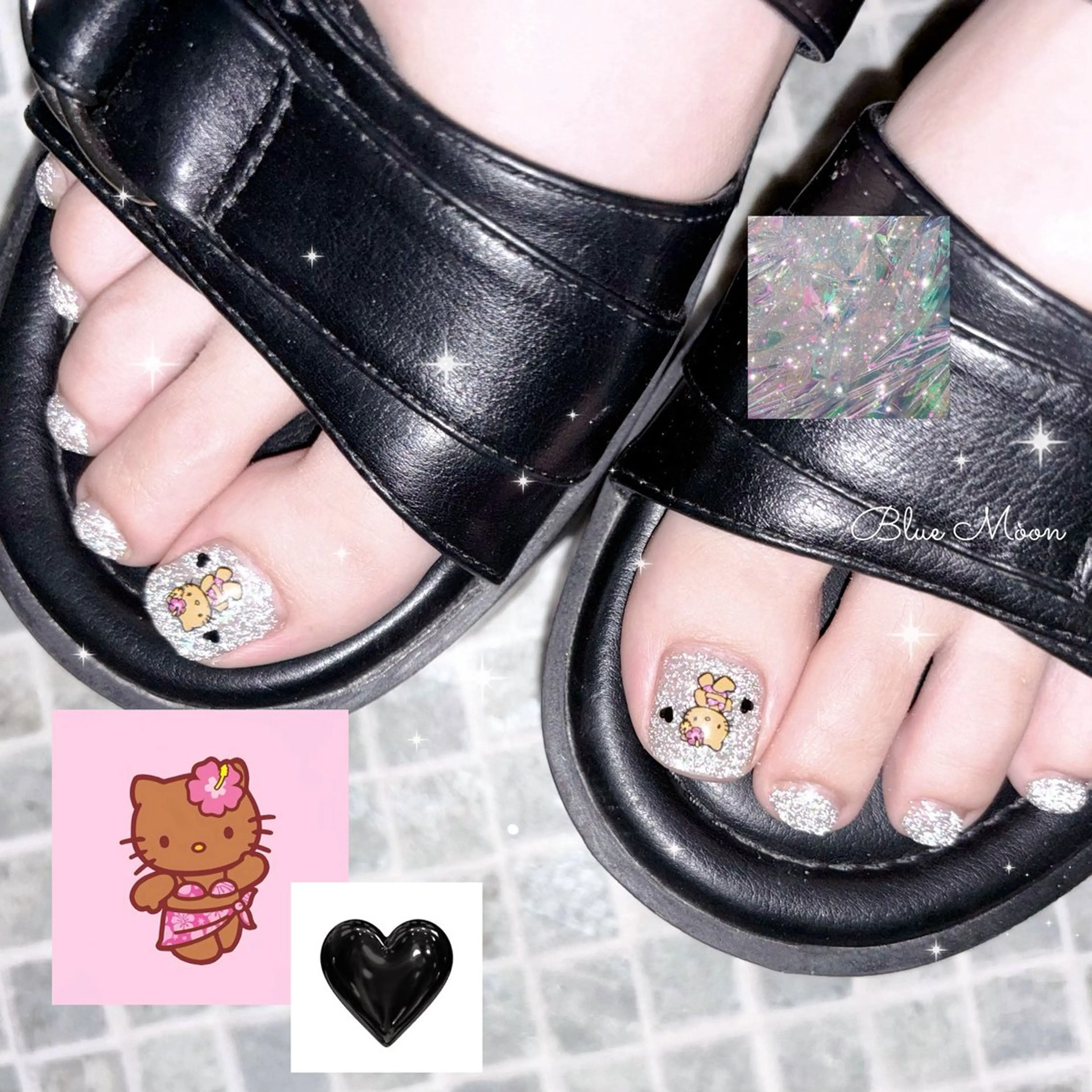 ネイル ハート ホログラムネイル フットネイル nail salon Blue Moonのネイルデザイン