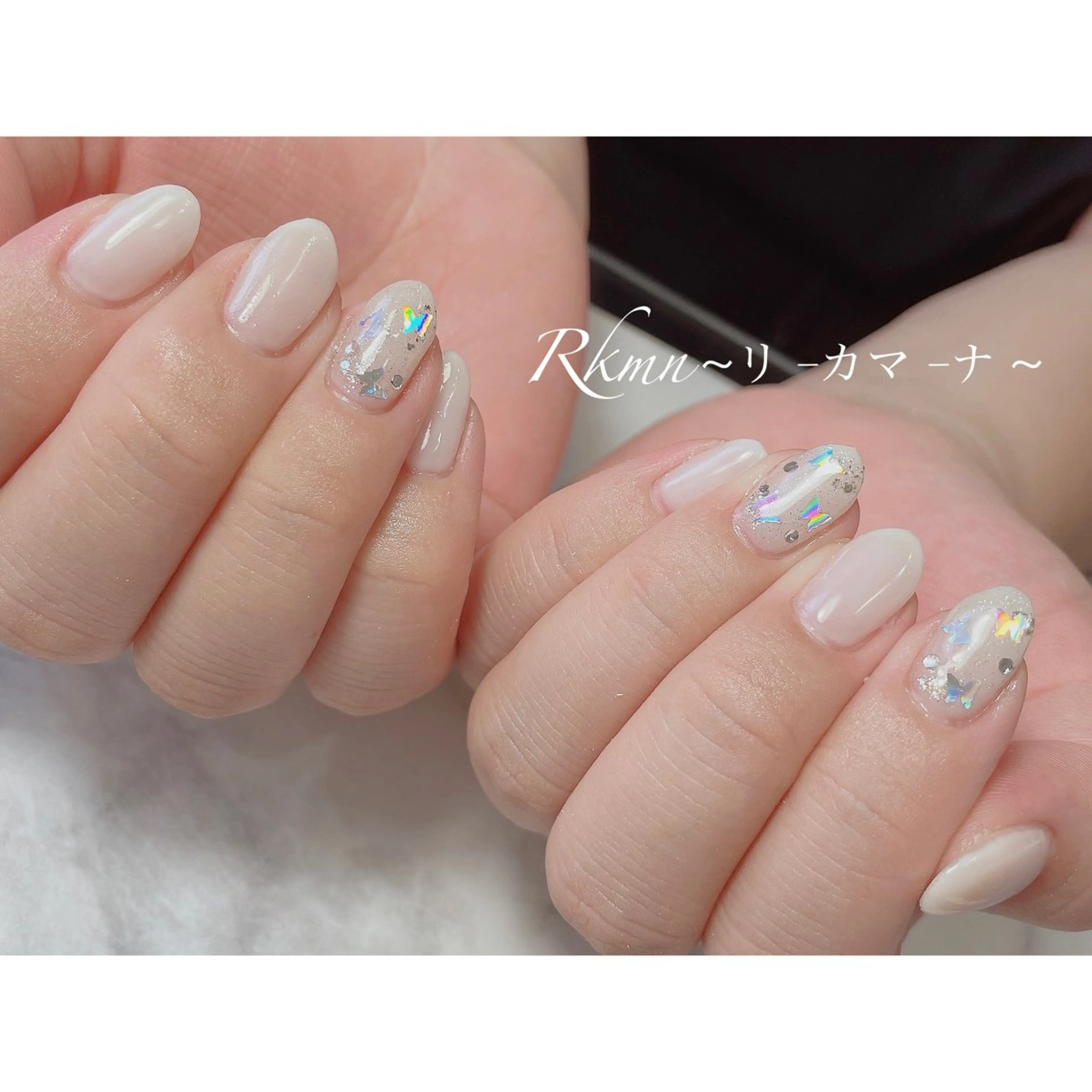 ネイル アートネイル ラメ(グリッター) 春ネイル ホワイト ハンドネイル フットネイル ハンドケア Rkmn ~リ-カマ-ナ~のネイルデザイン