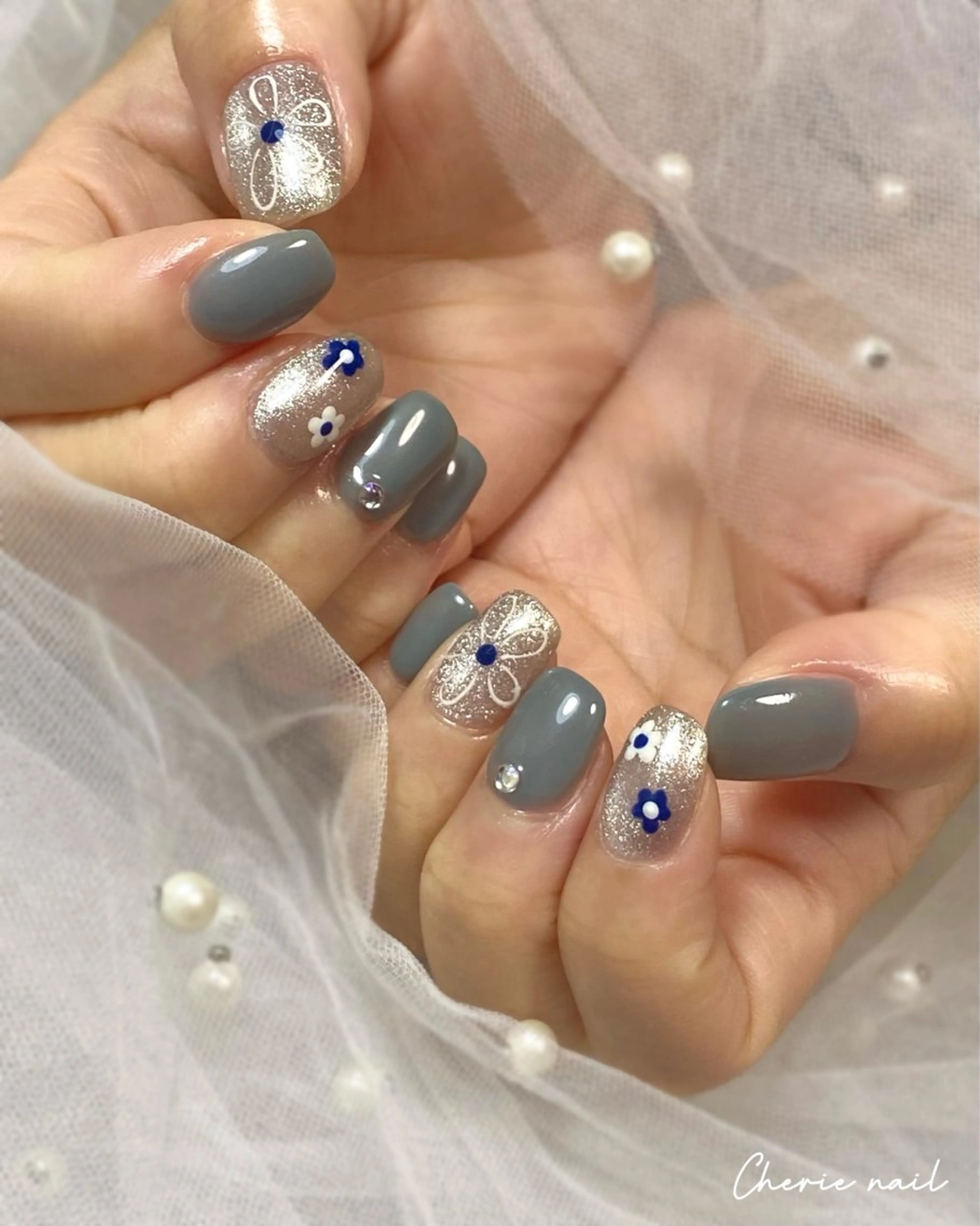 ネイル フラワーネイル ジェルネイル マグネットネイル オフィスネイル 春ネイル ハンドネイル Cherienail yunaのネイルデザイン