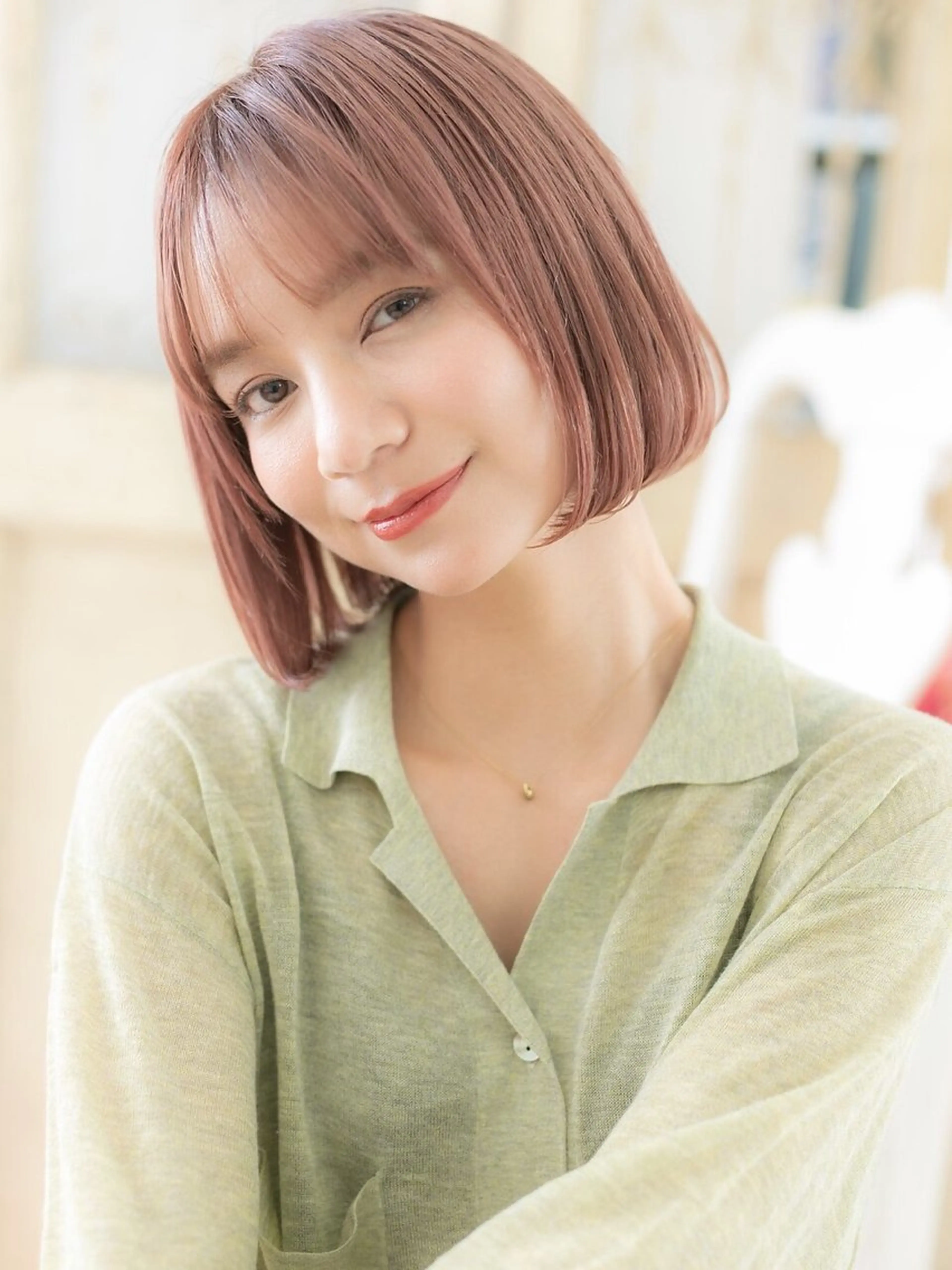 ミディアム 縮毛矯正×髪質改善 カラー×クロスパーマのヘアスタイル