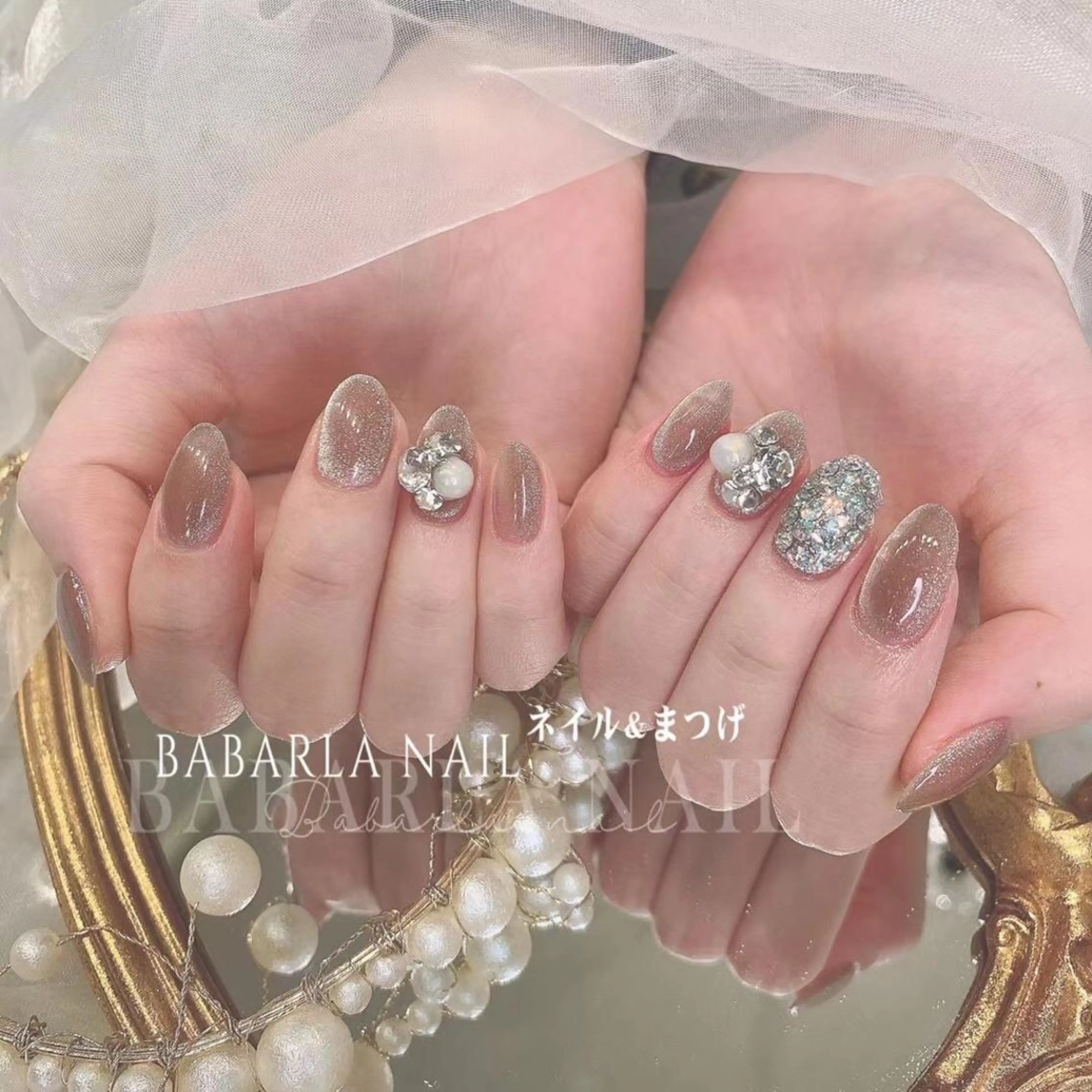 ネイル ピンク ストーンネイル Babarla Nailのネイルデザイン