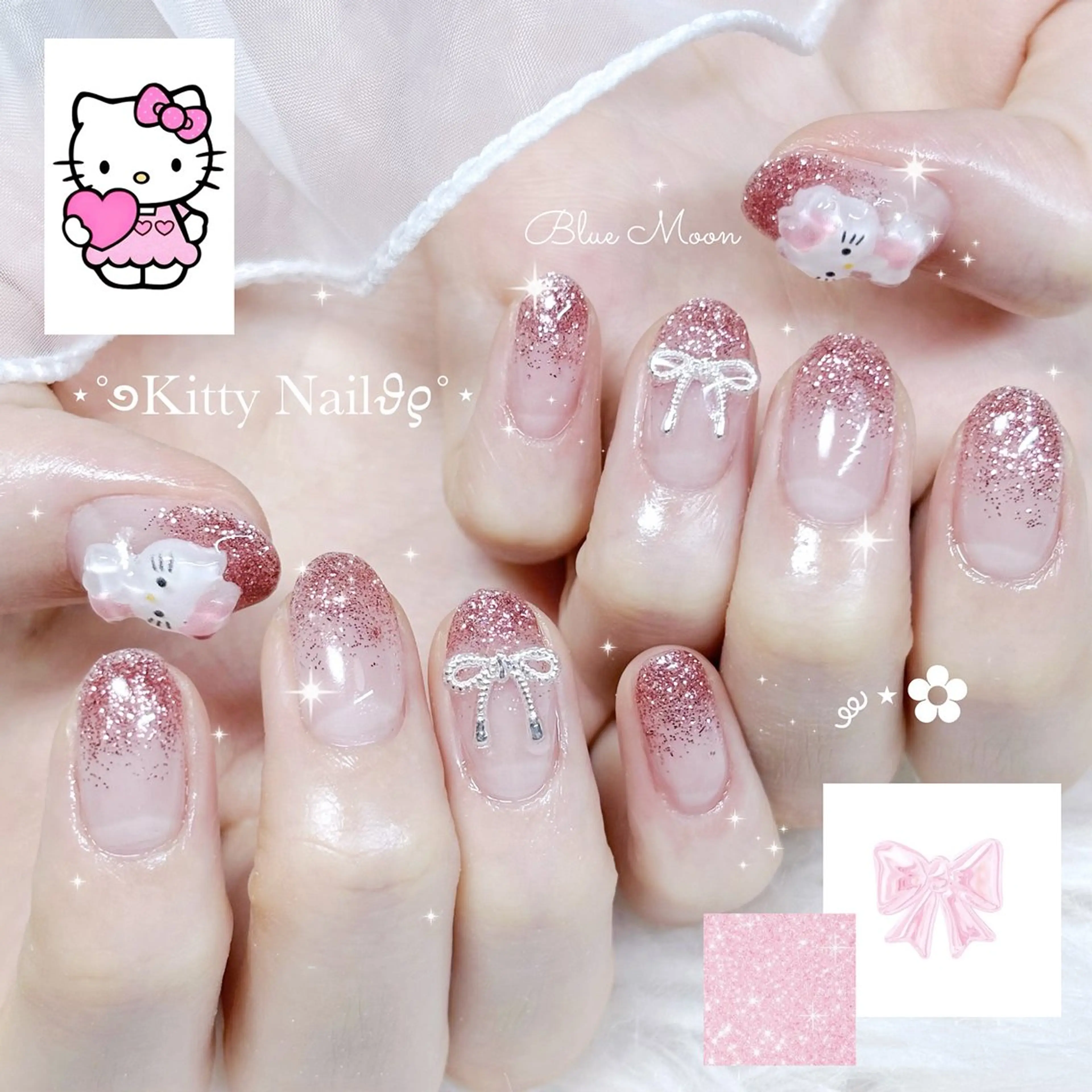 ネイル リボン ハンドネイル ハンドケア nail salon Blue Moonのネイルデザイン