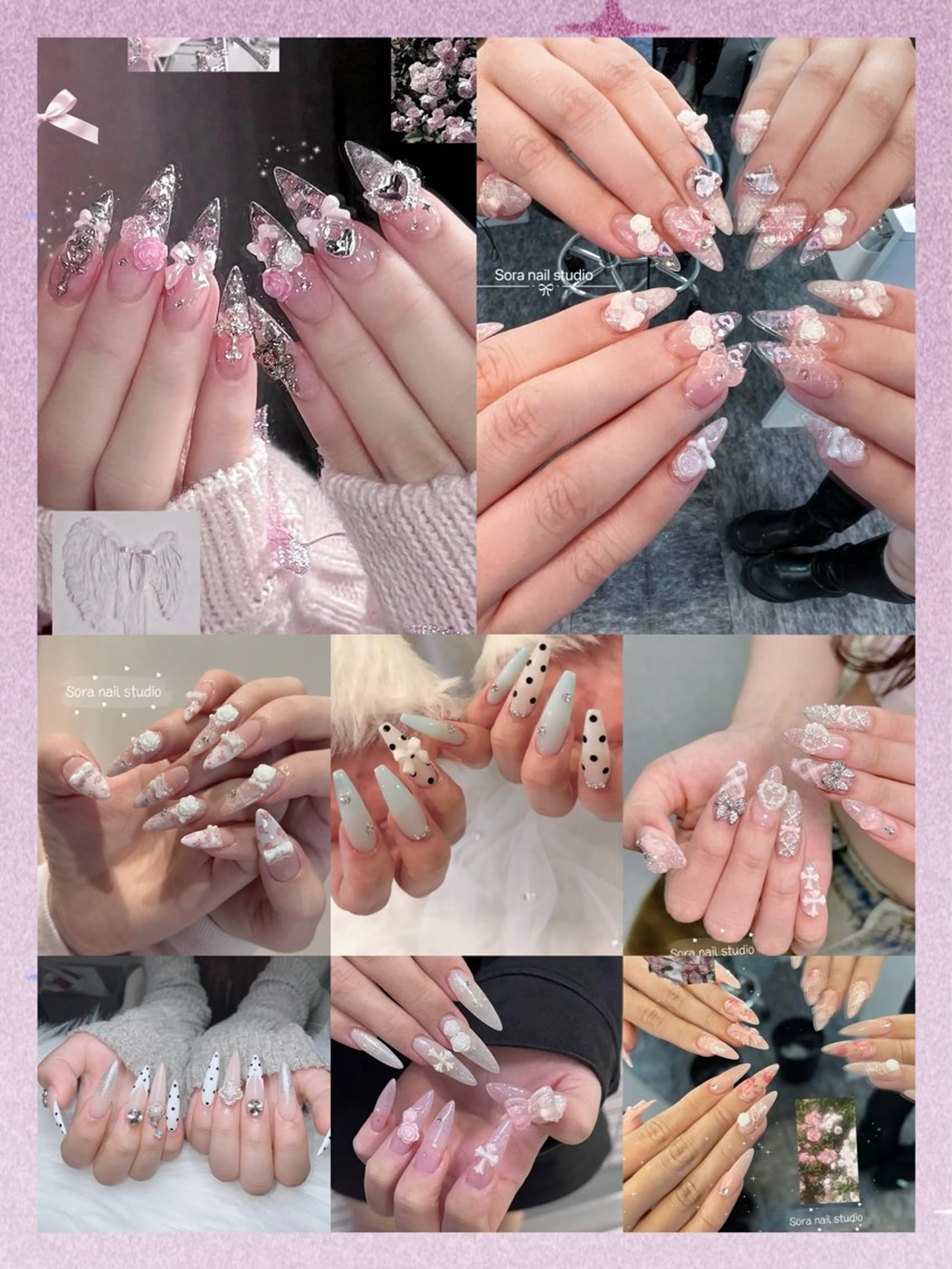 ネイル ガーリー ハート 韓国ネイル ニュアンスネイル リボン Sora nail 長さ出し専門店のネイルデザイン