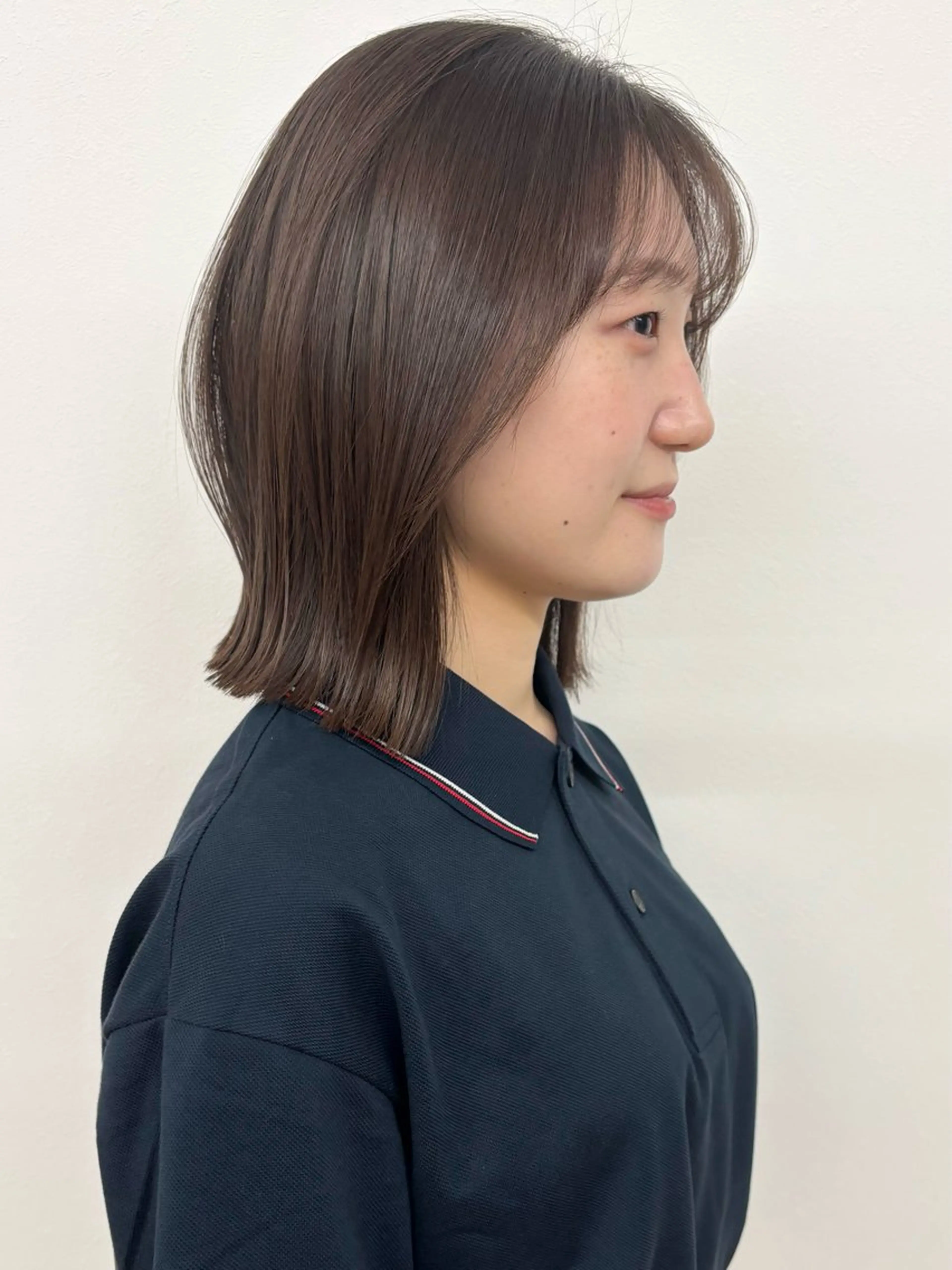 ミディアム くびれヘア 外ハネヘア トリートメント 酸熱トリートメント 石山 /切りっぱなしボブのヘアスタイル