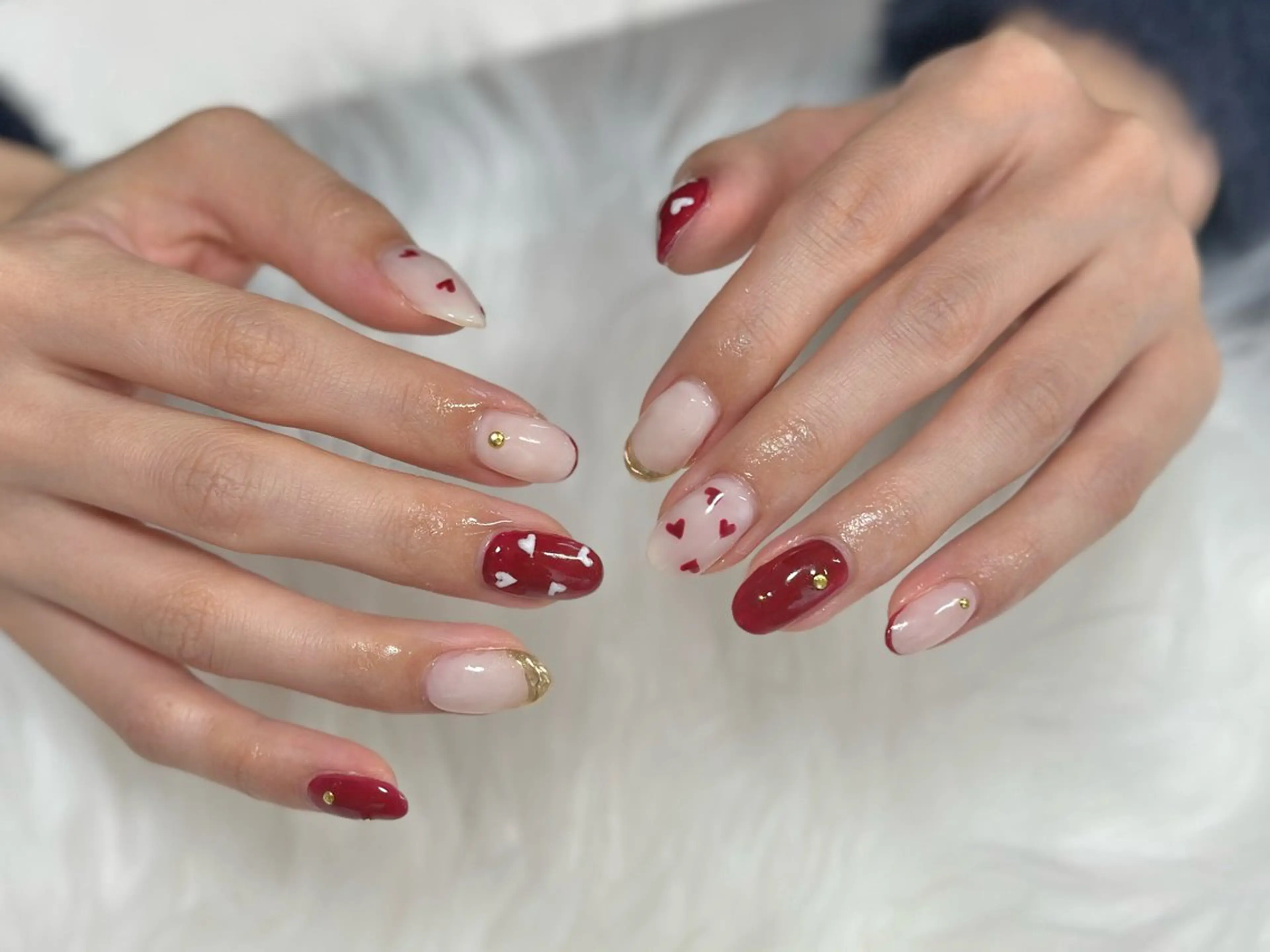 ネイル ハート 持ち込み バレンタイン nailsalon oluoluのネイルデザイン