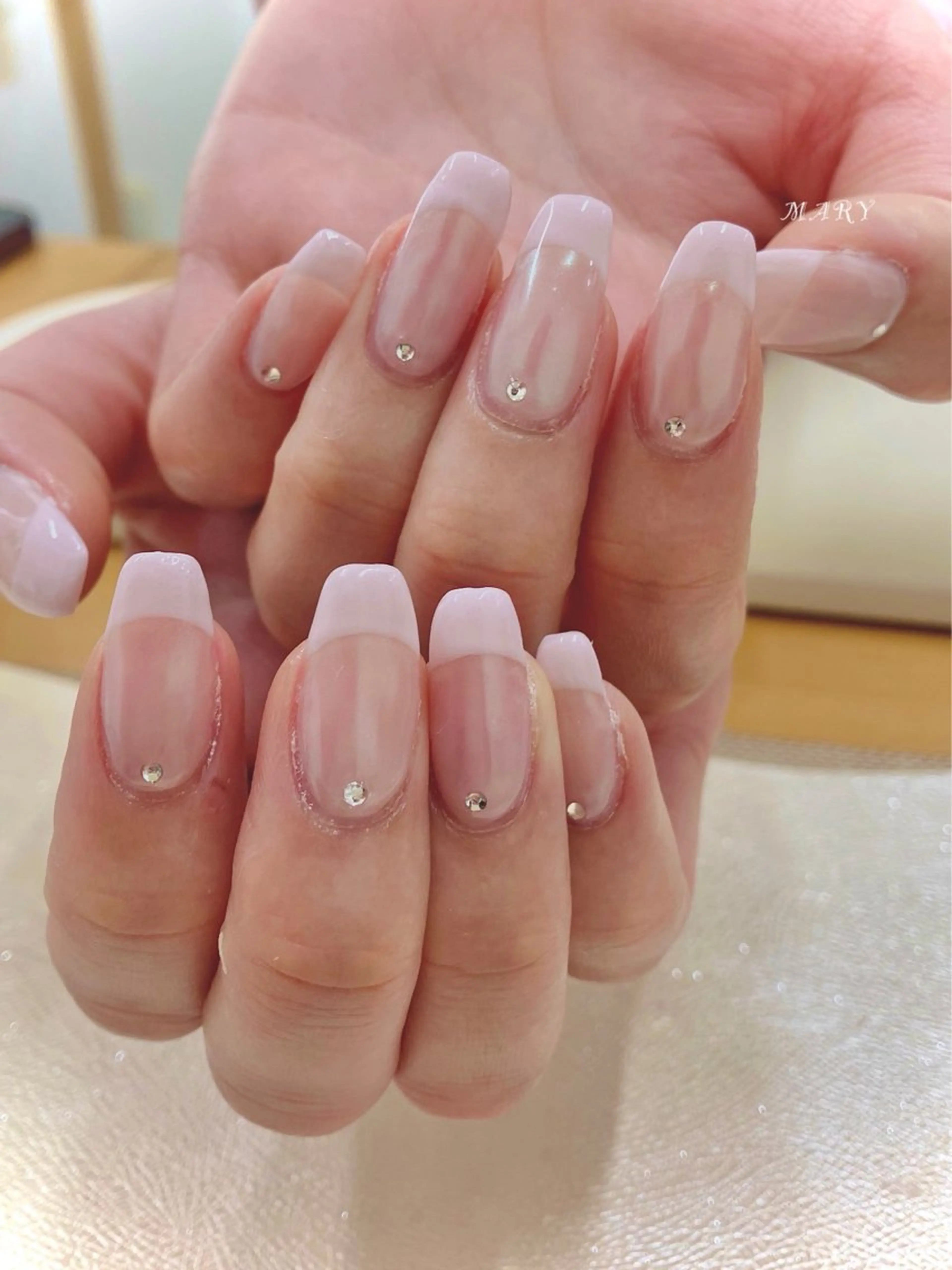 ネイル オーロラネイル フレンチネイル ミラーネイル ニュアンスネイル ピンク ハンドネイル Mary nail所属・Mary nail .narumiのネイルデザイン
