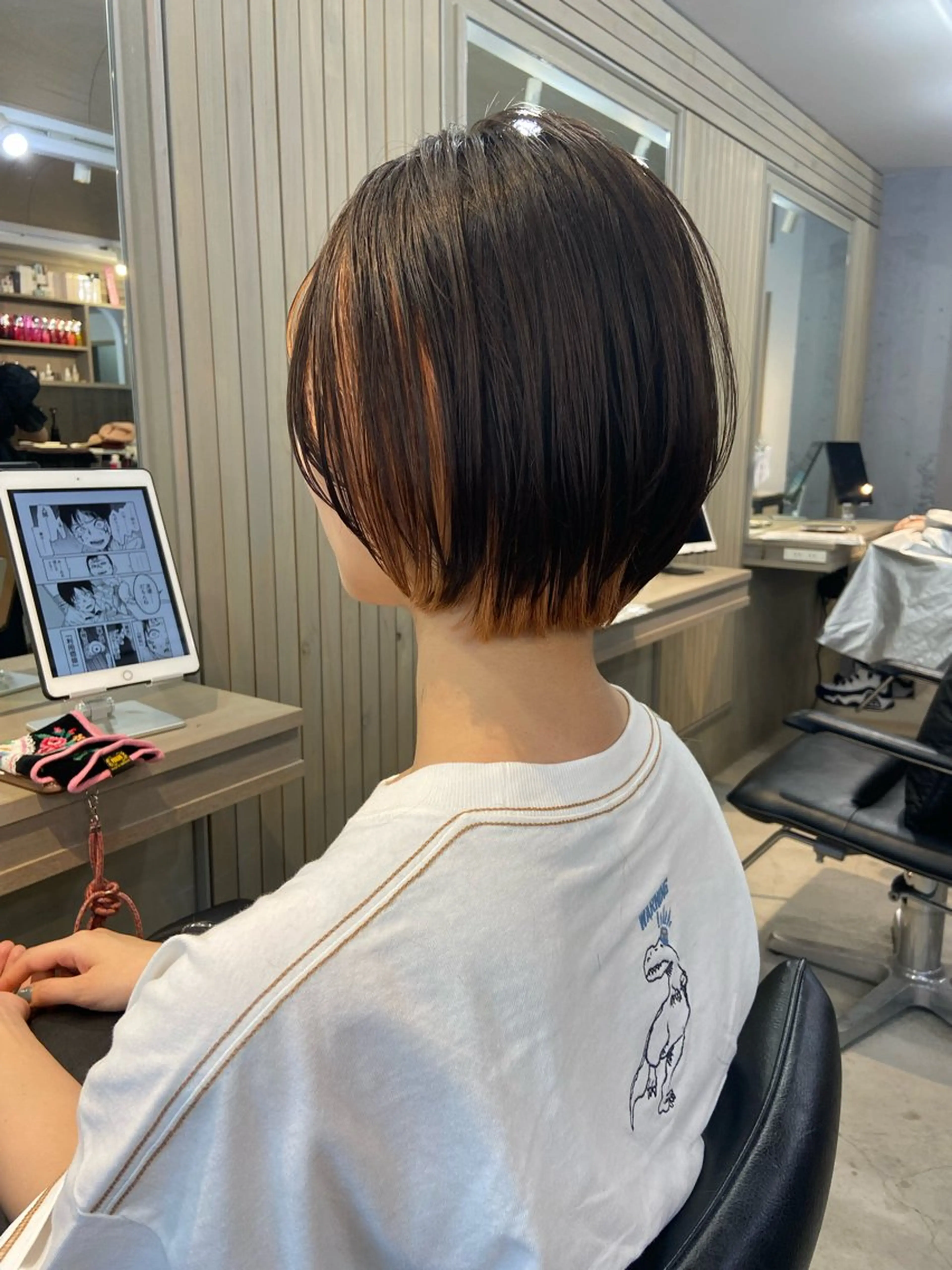 ショート カラー ショートボブ インナーカラー オレンジ ボブ ショートヘア ヘアカラー トリートメント 小顔ショート/ボブ/ 川口京佑のヘアスタイル