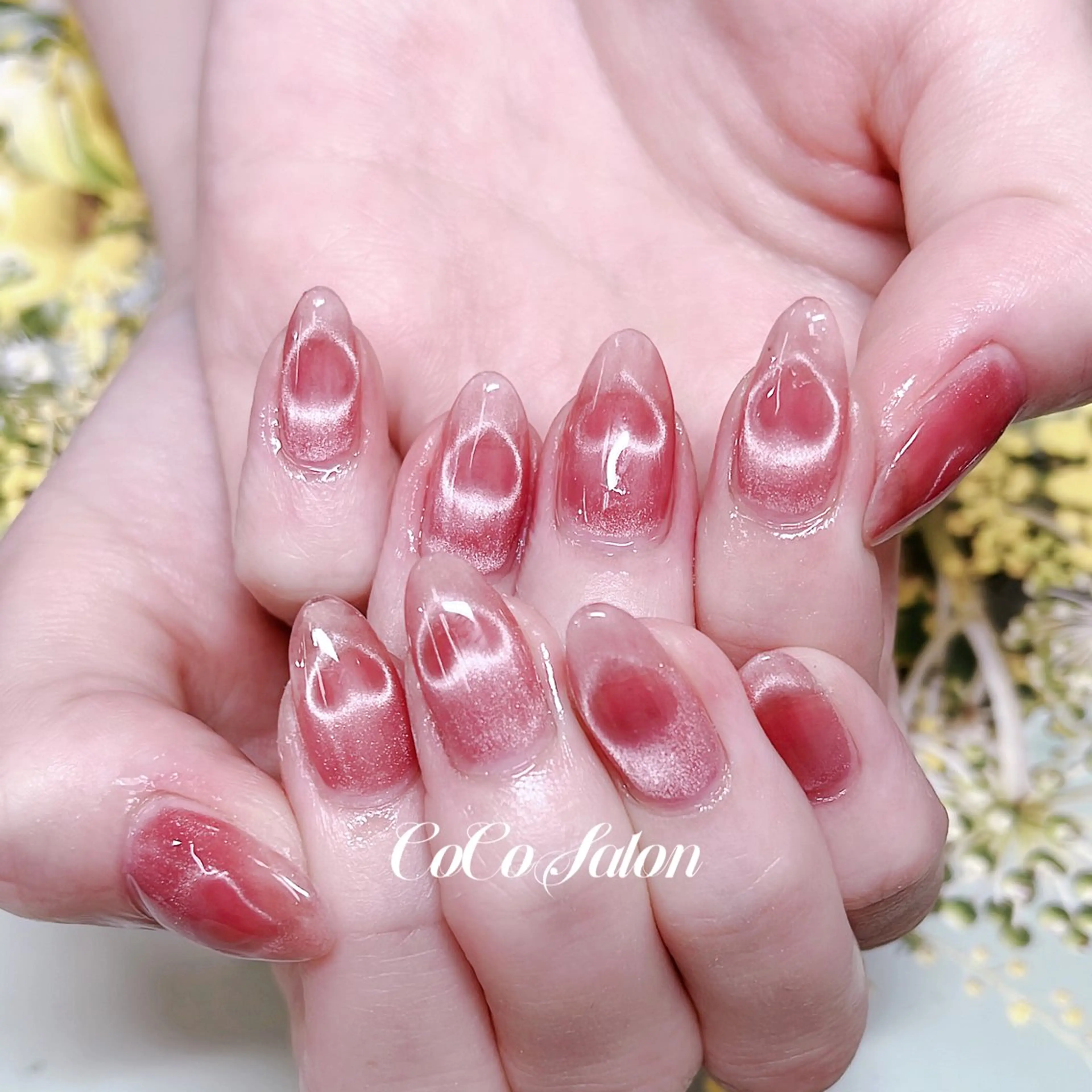 ネイル アートネイル ジェルネイル マグネットネイル ワンカラーネイル ピンク ハンドネイル CoCoSalon ネイル/まつ毛予約のネイルデザイン