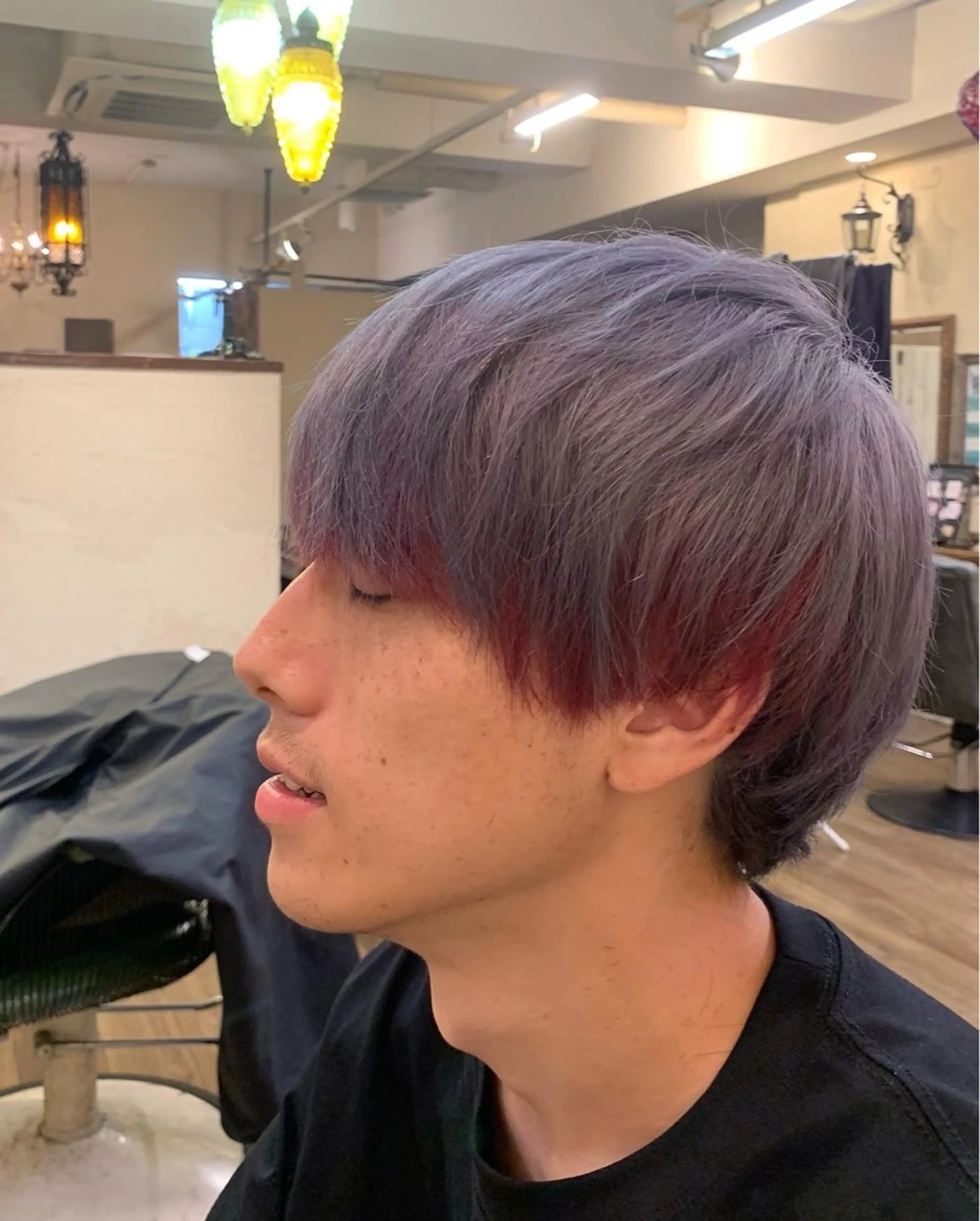 ショート カラー メンズ メンズハイトーン メンズインナーカラー ハイトーンカラー インナーカラー パープルカラー ヘアカラー トリートメント ✒️ハイトーン/ メンズ特化　Rikuのヘアスタイル