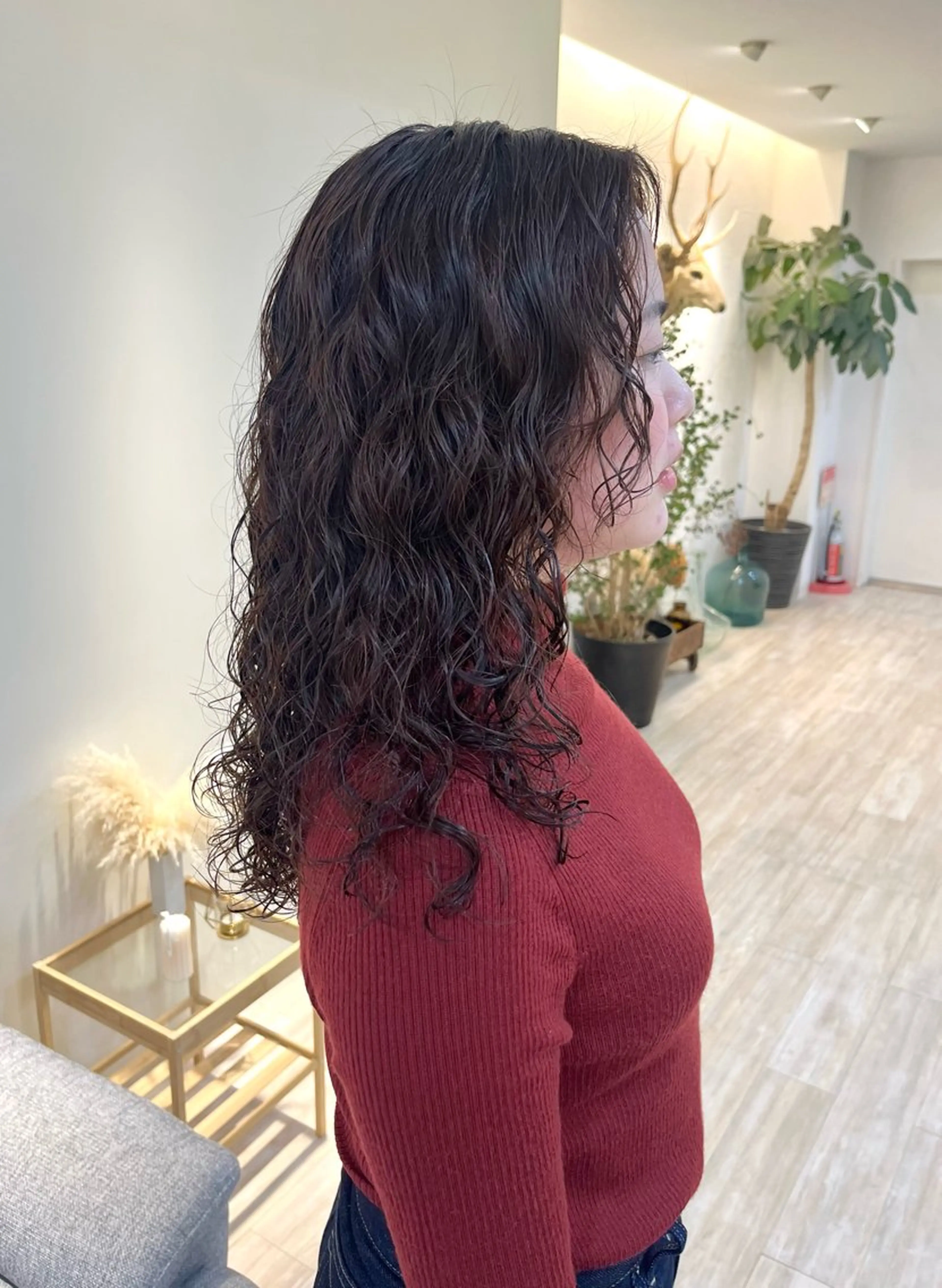 セミロング パーマ カット ヘアカラー パーマ つぼみ/パーマ ／レイヤー／ボブのヘアスタイル