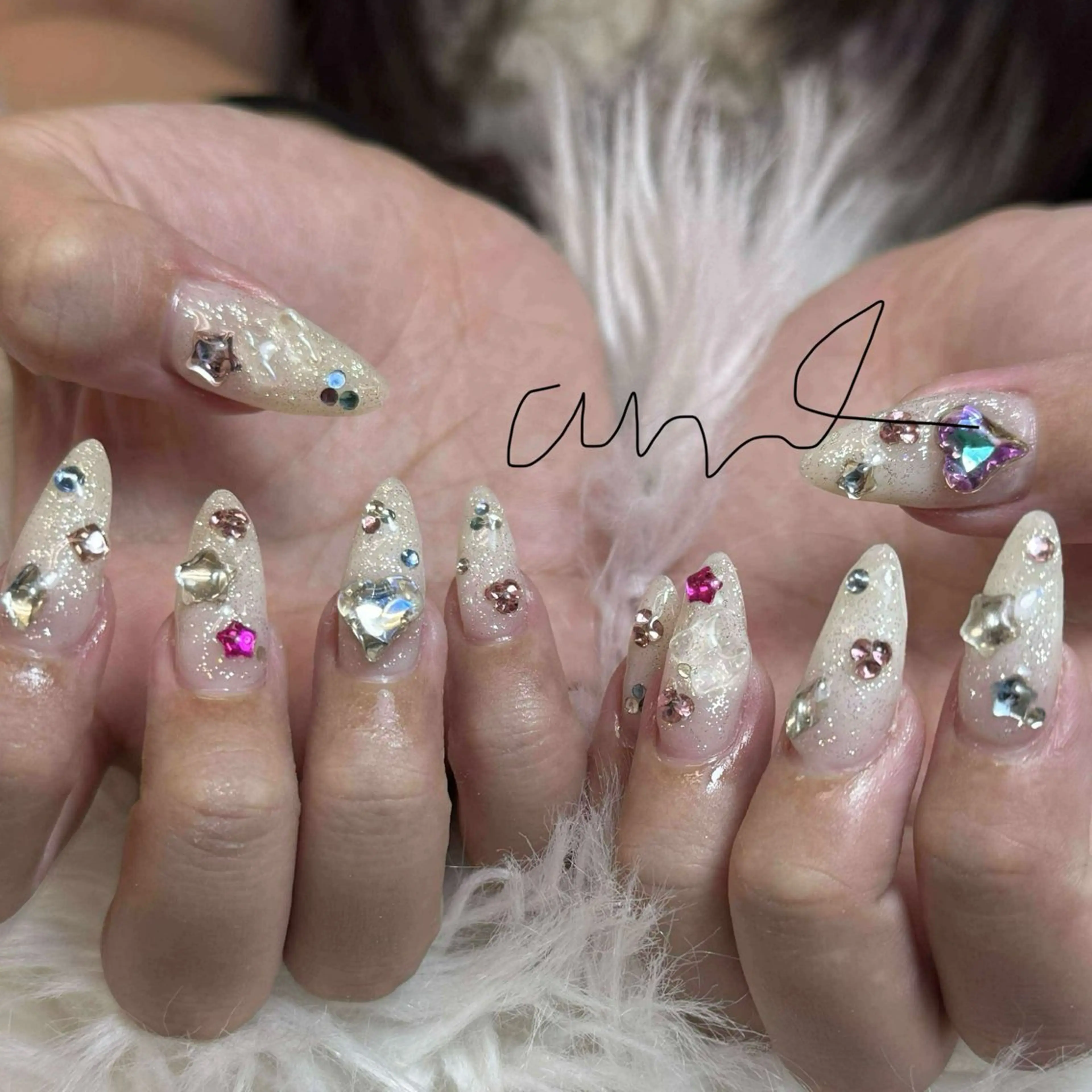ネイル アートネイル オーロラネイル チークネイル 長さ出し フットネイル ハンドネイル Anh 高田馬場のネイルデザイン