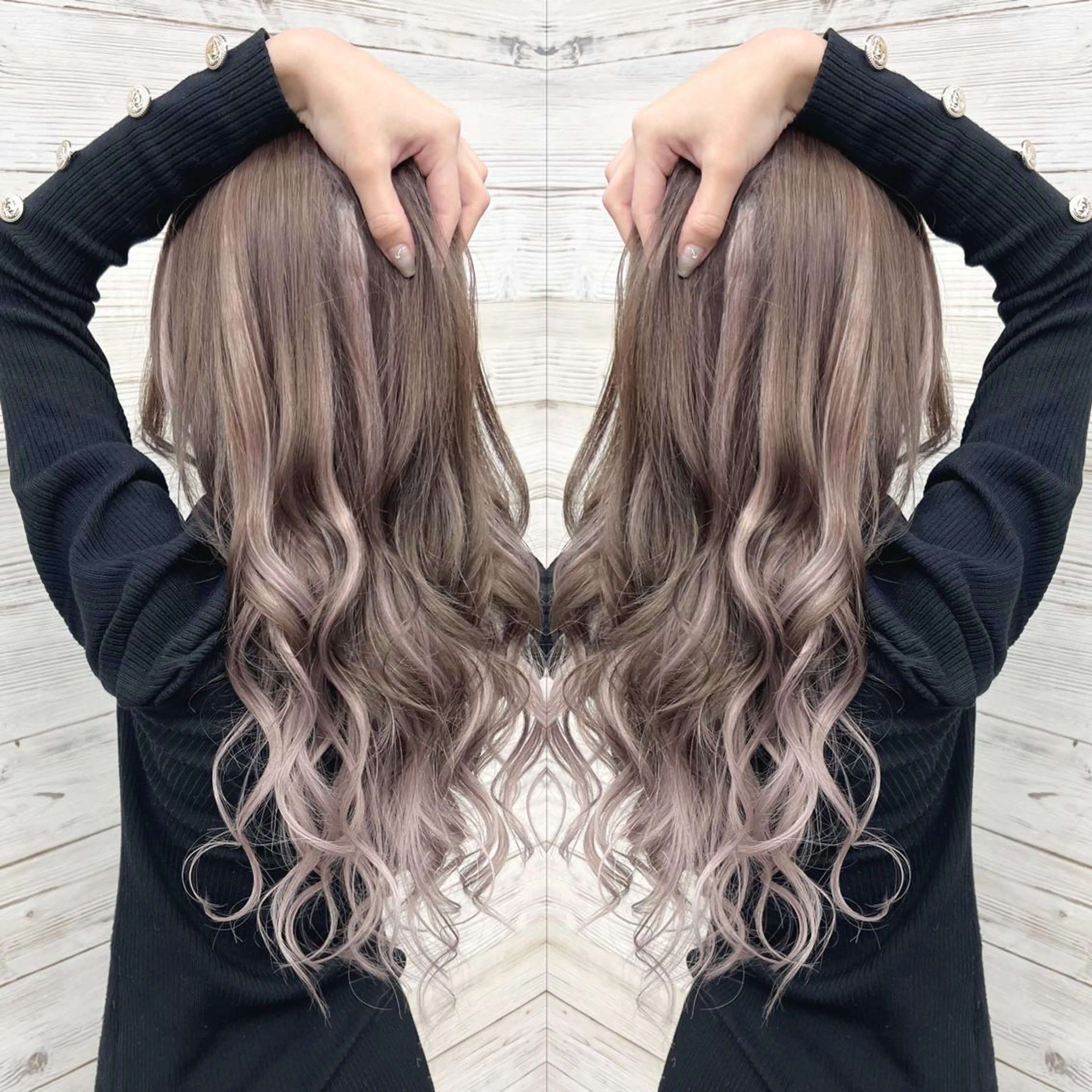 セミロング カラー ヘアアレンジ ブリーチ 透明感カラー グラデーションカラー グレージュ ミルクティーグレージュ ヘアカラー エクステ 枝毛カット&髪質改善 満足NO.1岡しゃんのヘアスタイル