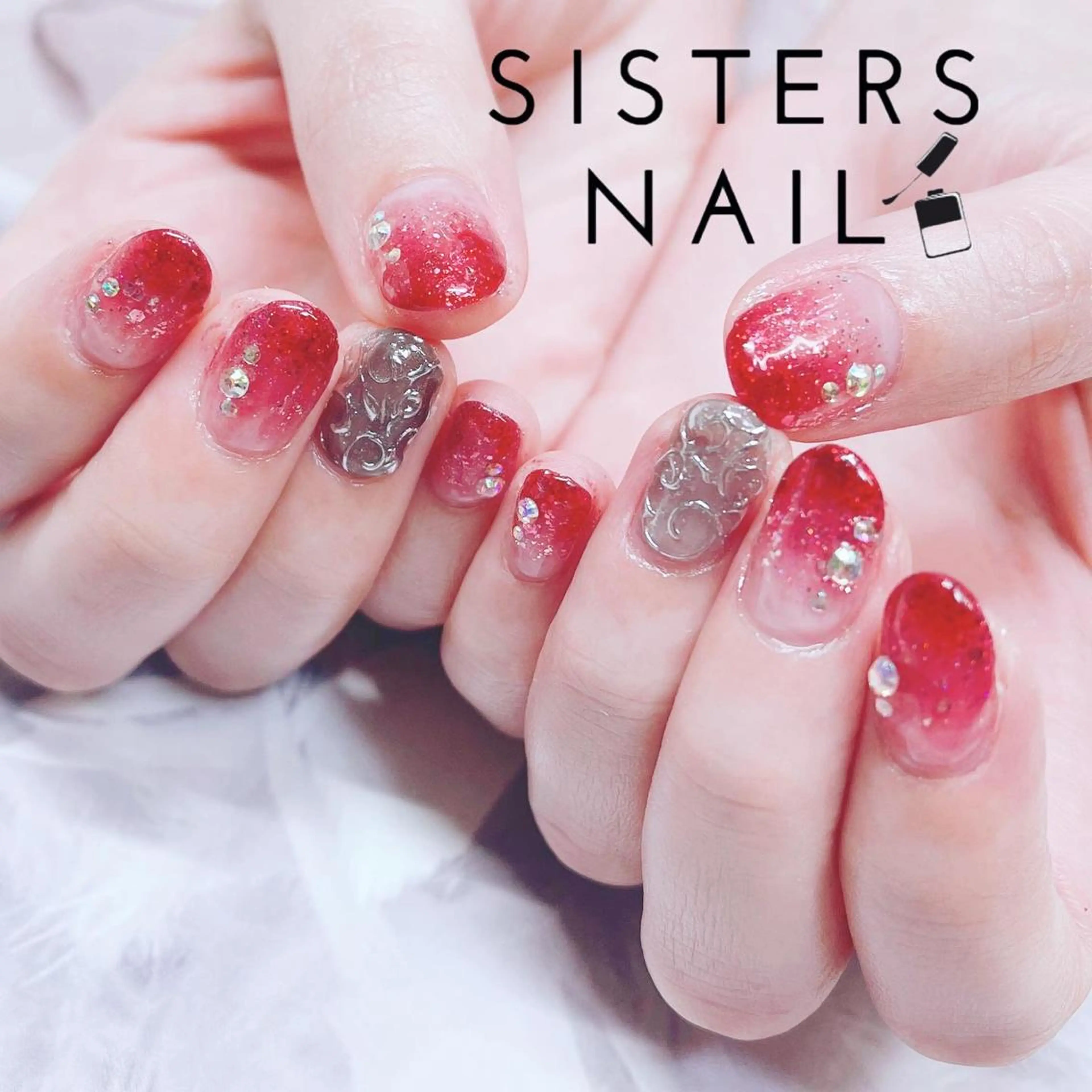 ネイル アートネイル キラキラネイル レース ラメ(グリッター) ミラーネイル sisters nail.fのネイルデザイン