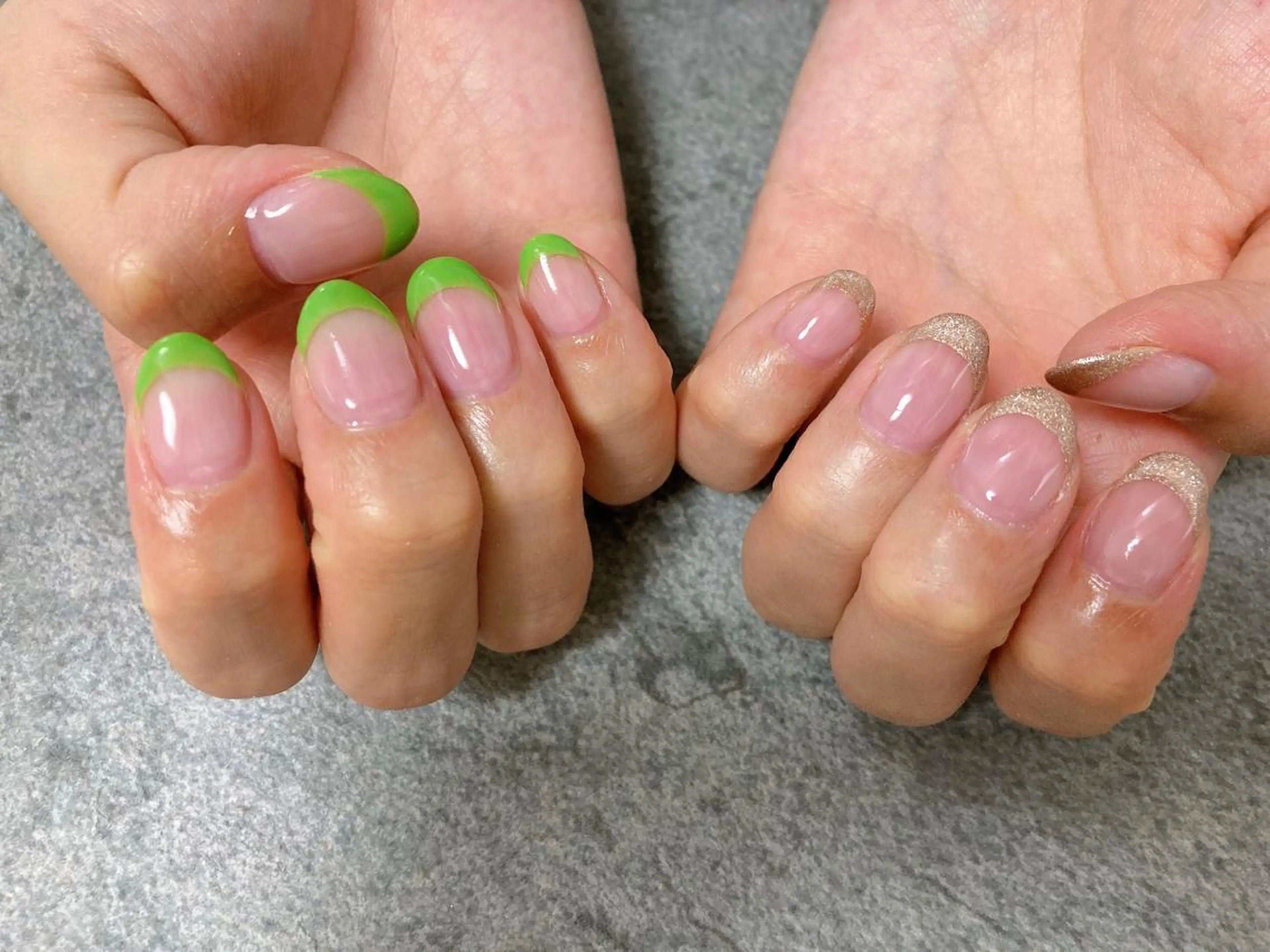 ネイル フレンチネイル ゴールド グリーン mogunail &blowのネイルデザイン