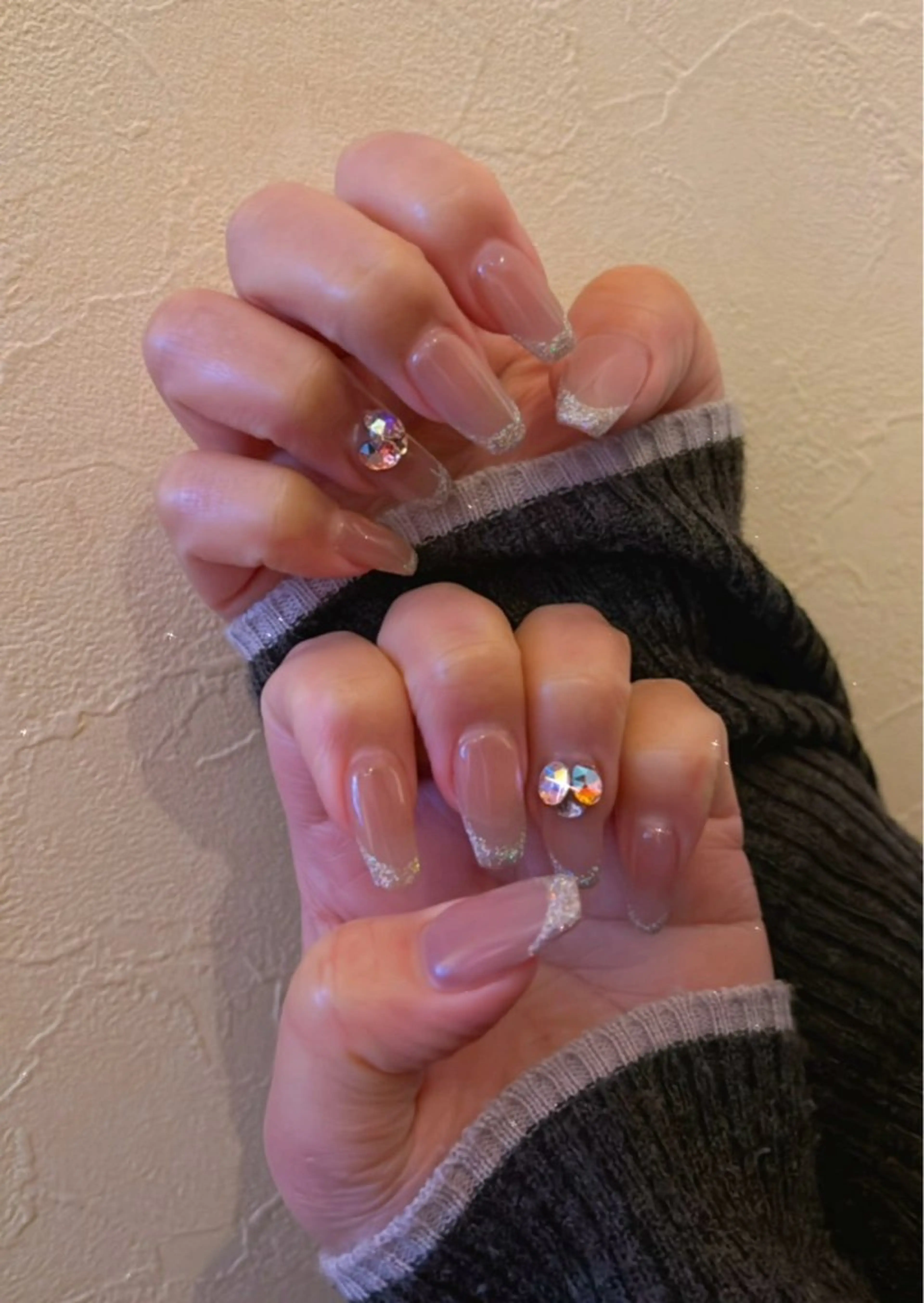 ネイル 長さ出し フレンチネイル ストーンネイル kira-la キララ･:*..のネイルデザイン