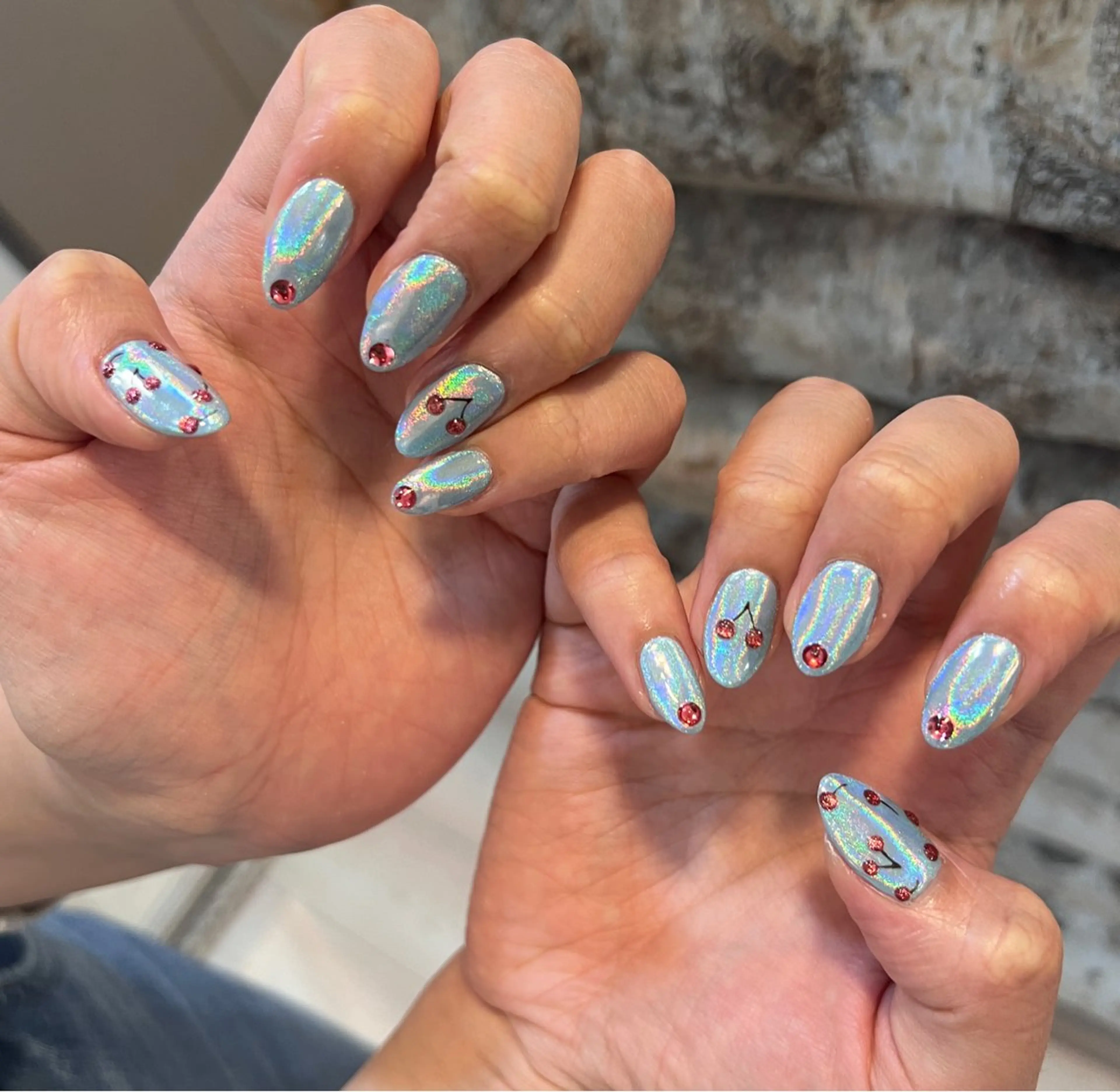 ネイル アートネイル 水色 春ネイル いちじゅう あおいのネイルデザイン