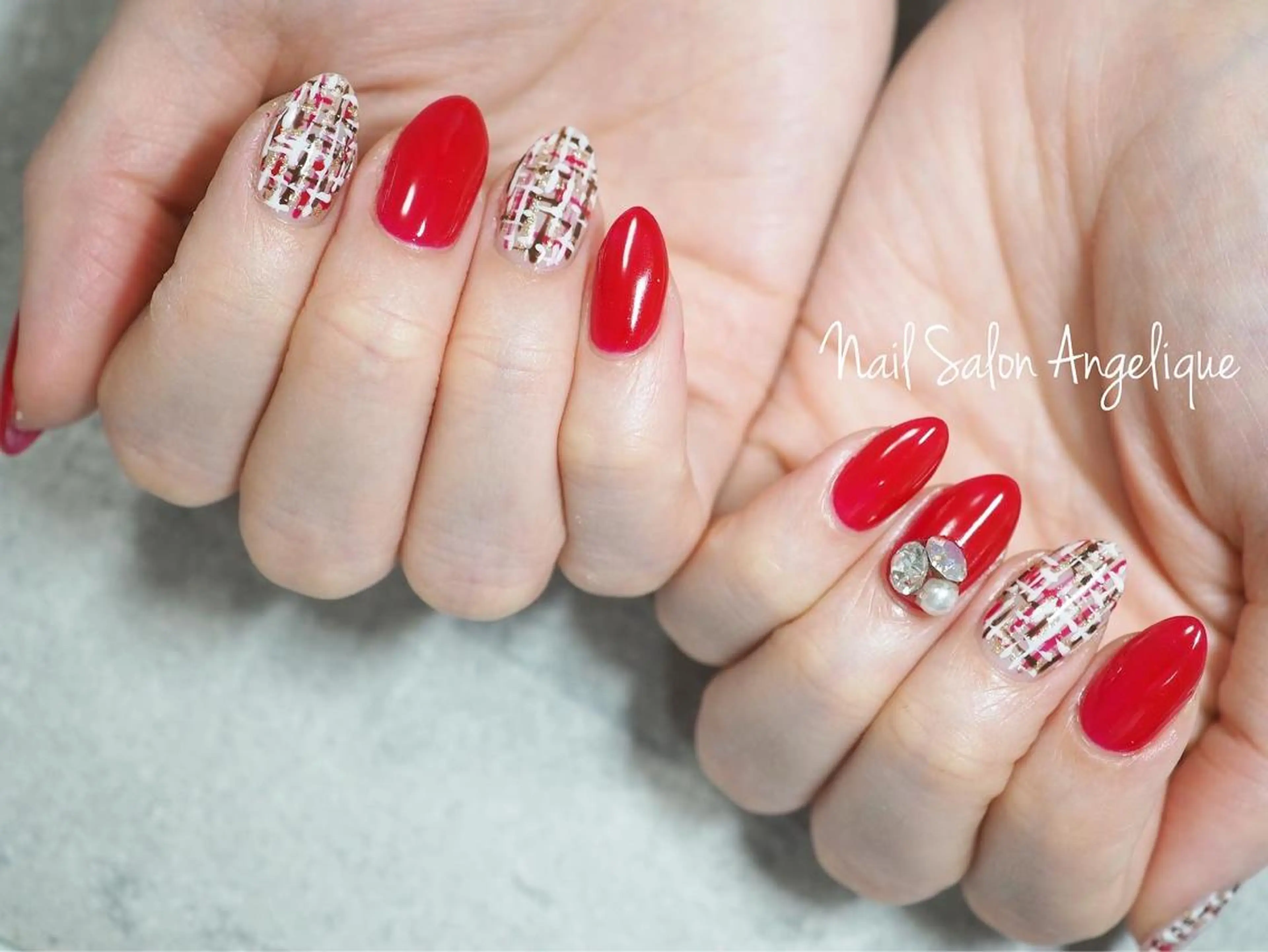 ミディアム ネイル ツイードネイル ハンドネイル Nailist Rumiのネイルデザイン