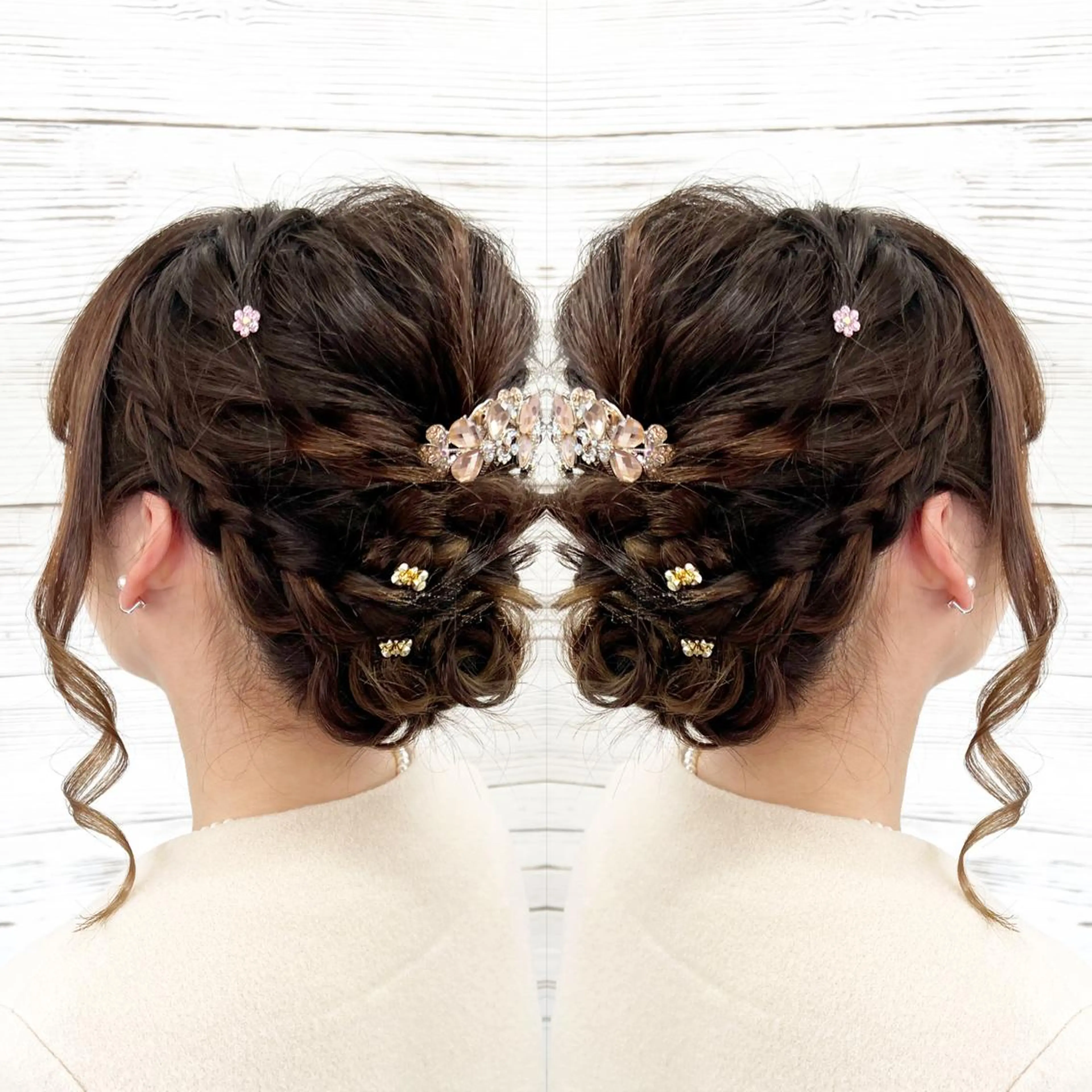 セミロング カラー ヘアアレンジ 結婚式・ブライダル ヘアセット 枝毛カット＆髪質改善 満足NO.1岡しゃんのヘアスタイル