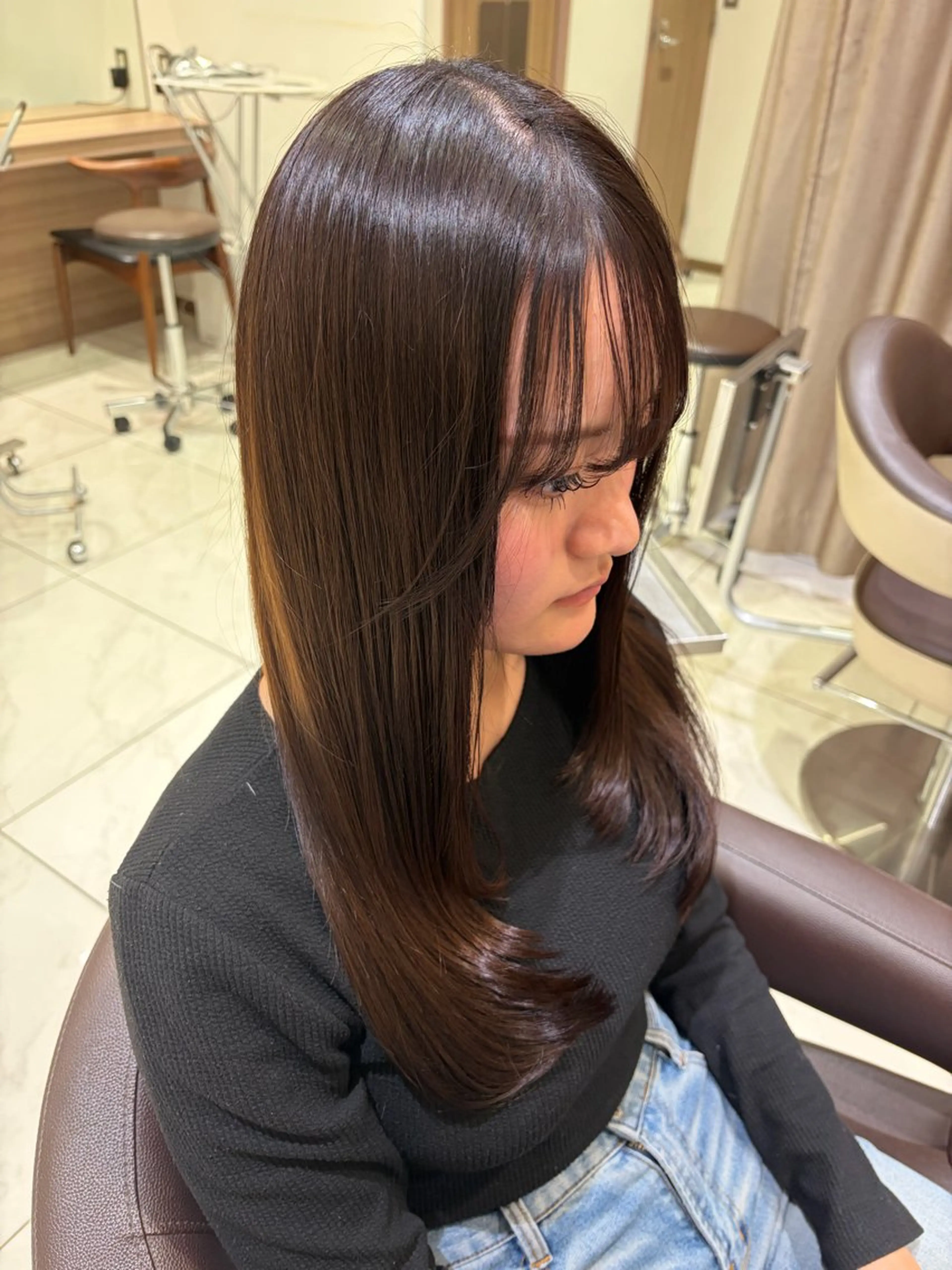 セミロング カラー メンズ毛流れ 縮毛特化/土屋丈のヘアスタイル