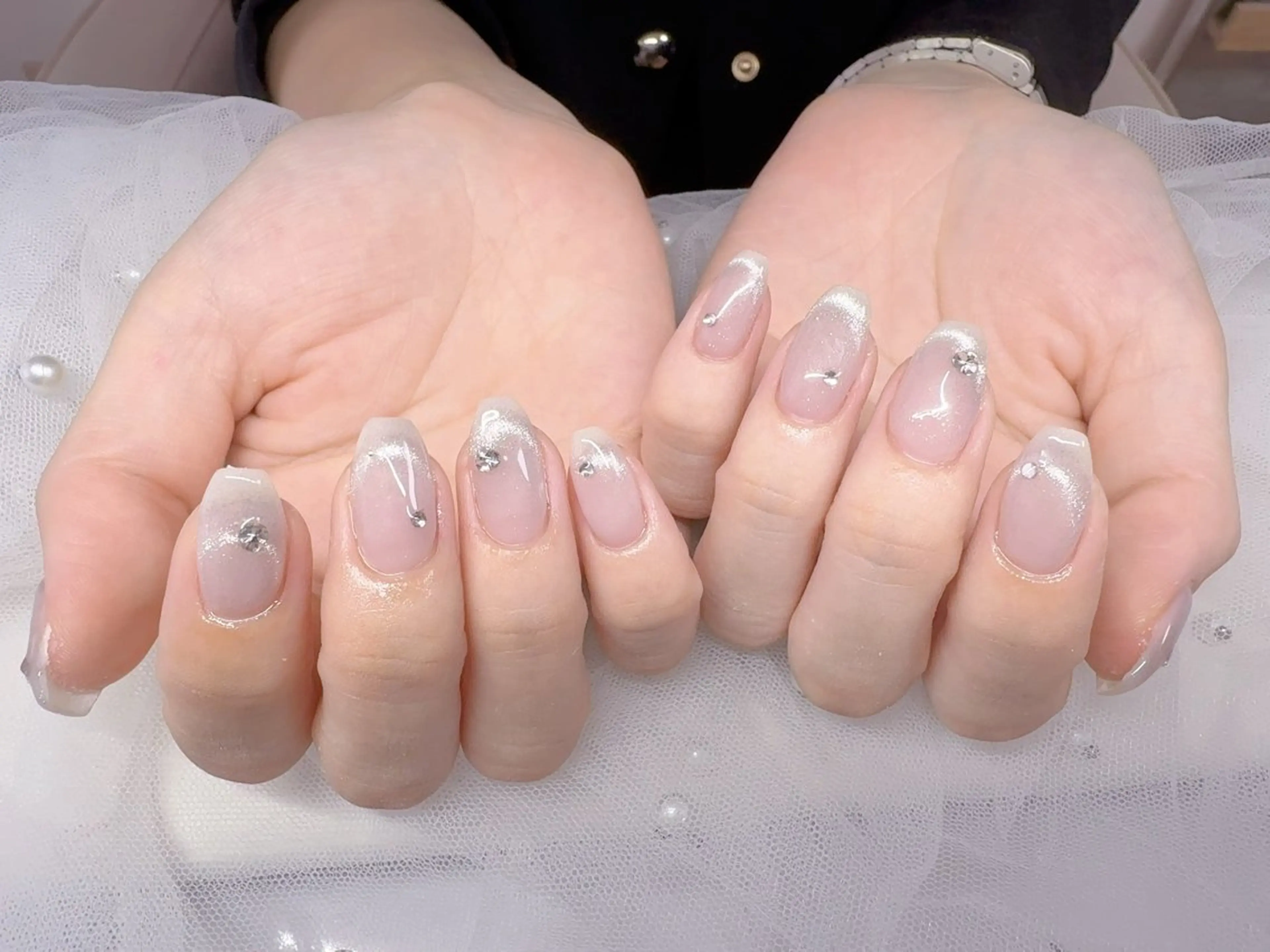 ネイル ブルー フレンチネイル マグネットネイル ニュアンスネイル オフィスネイル ハンドネイル Mnail _KKのネイルデザイン