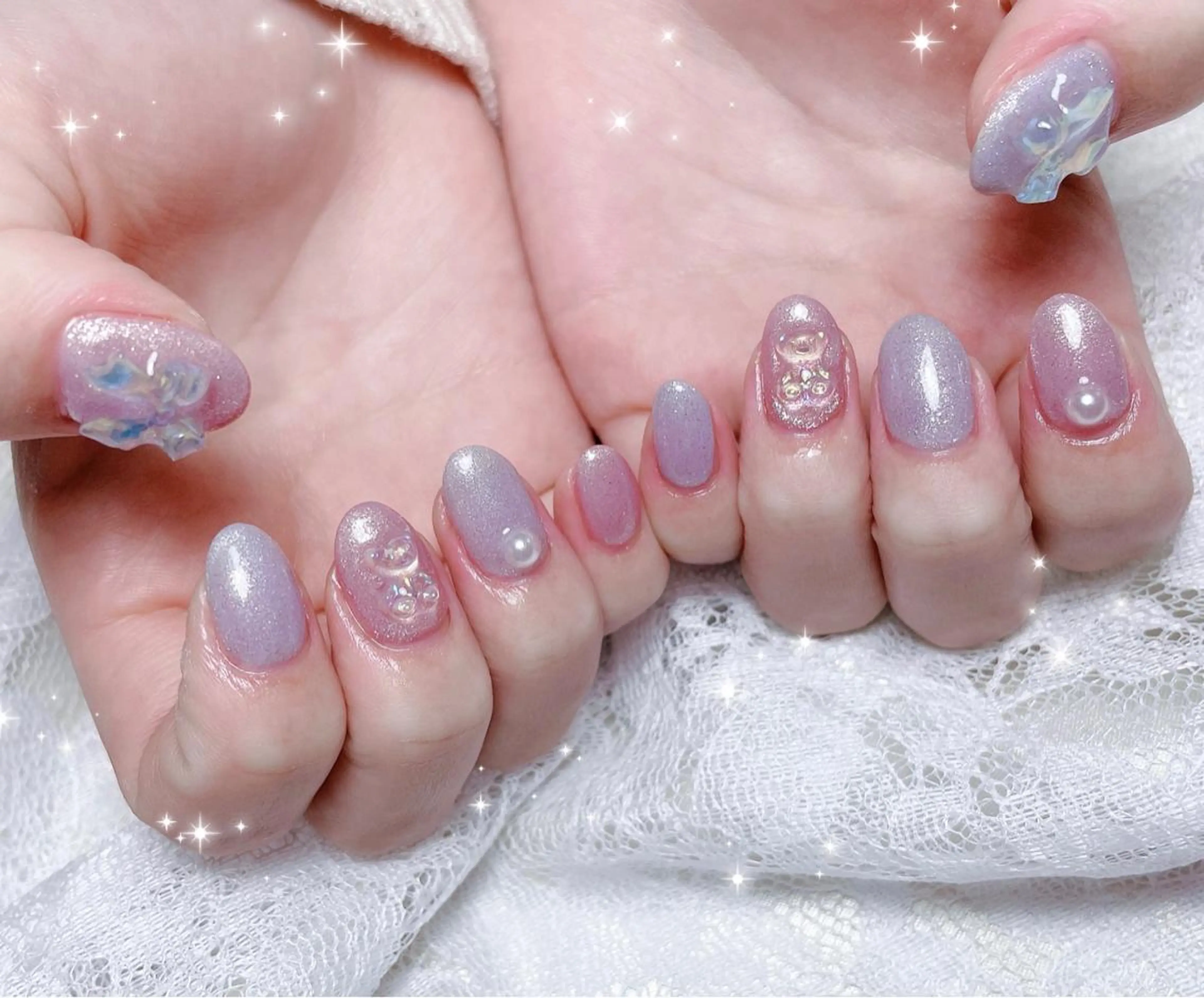 ネイル 氷ネイル・うるうるネイル ハンドネイル FLARE NAIL フレアネイルのネイルデザイン