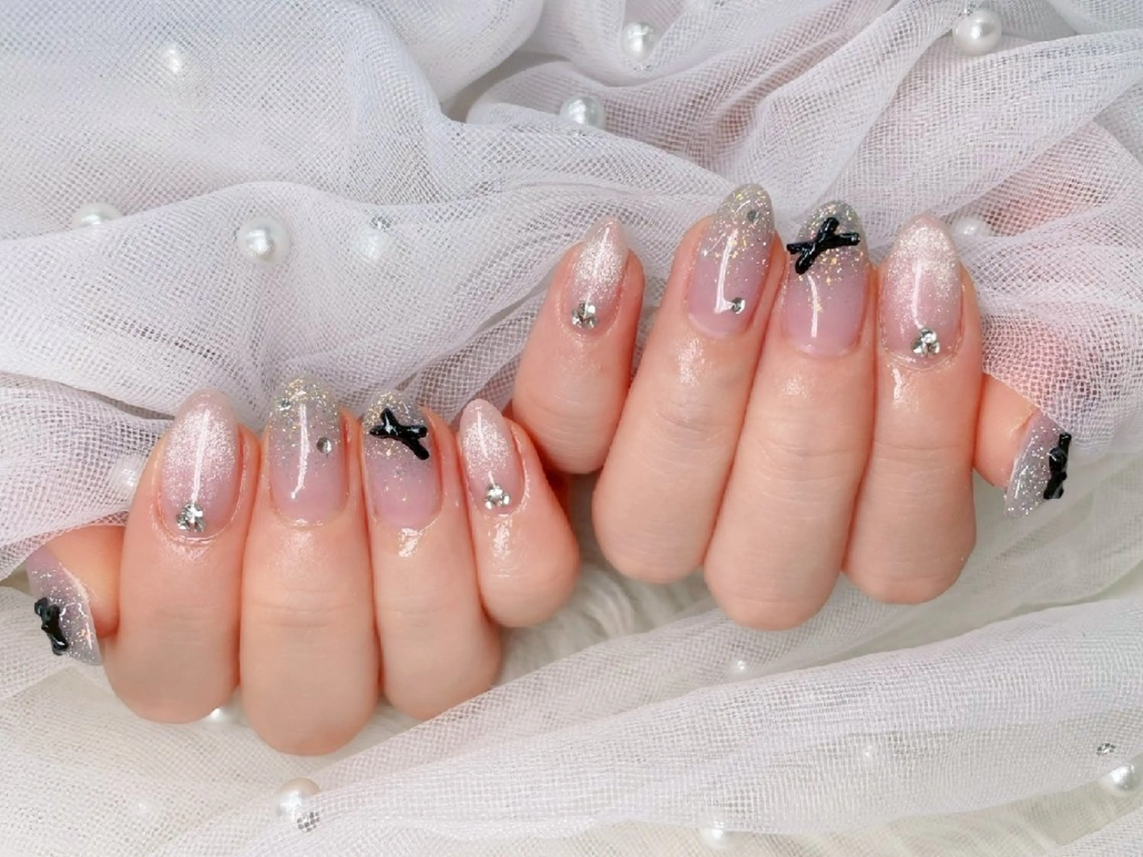 ネイル フラッシュネイル フレンチネイル キラキラネイル ラメ(グリッター) マグネットネイル Chouette Nailのネイルデザイン