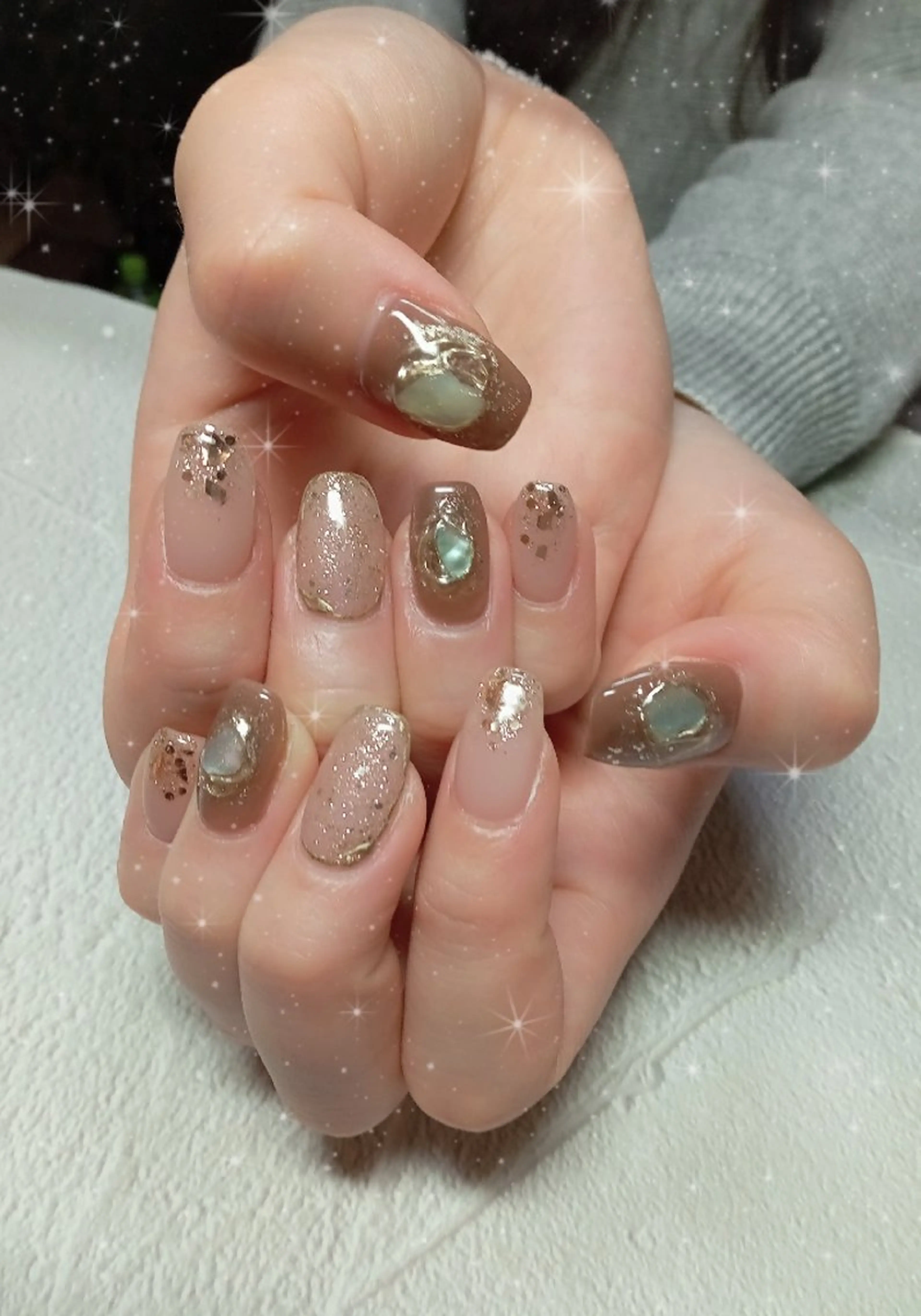 ネイル アニマル柄 氷ネイル・うるうるネイル キラキラネイル オフィスネイル シルバー ハンドネイル flure de neige yukiのネイルデザイン