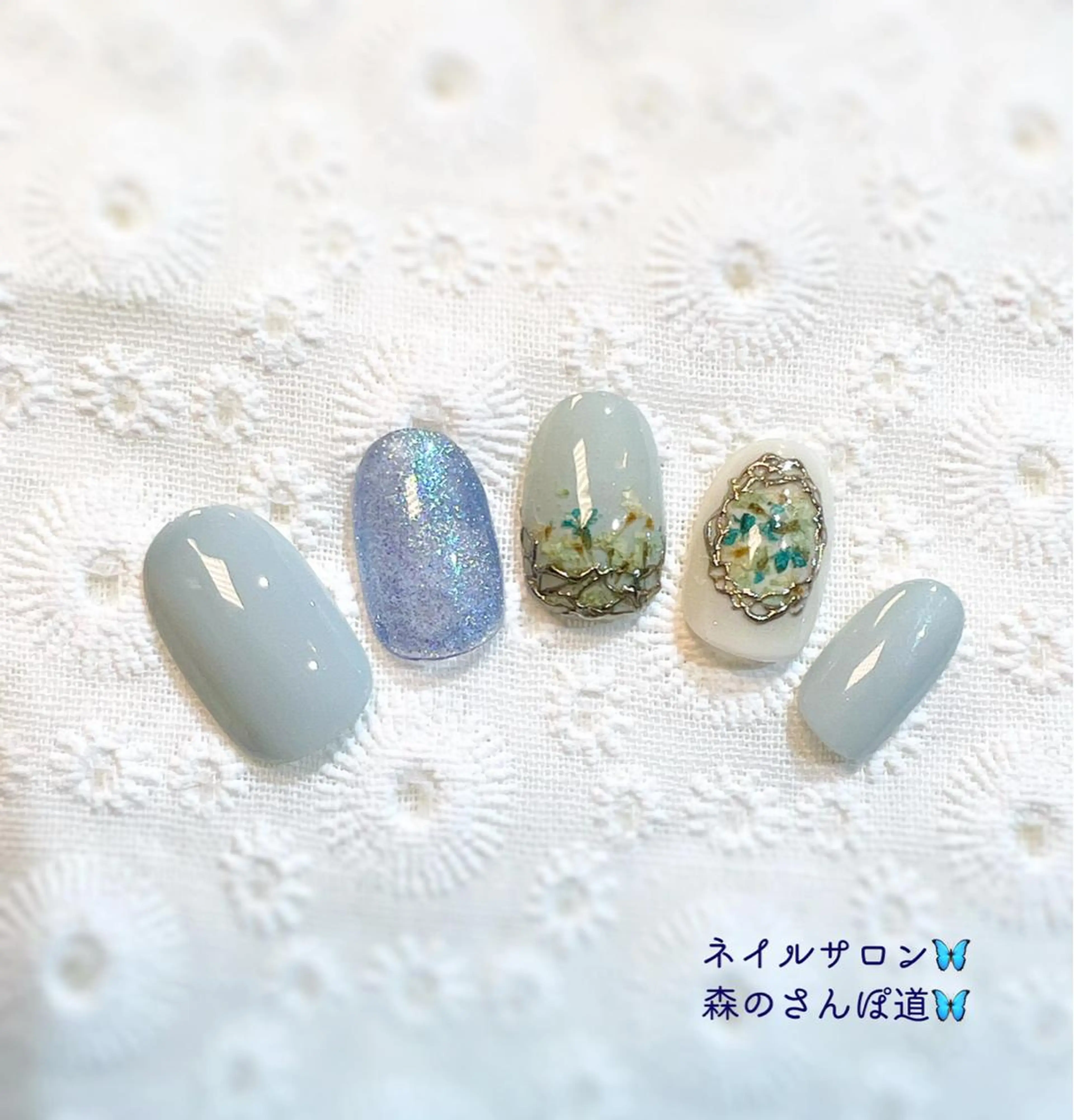 ネイル ハンドネイル ショートネイル 森のさんぽ道のネイルデザイン