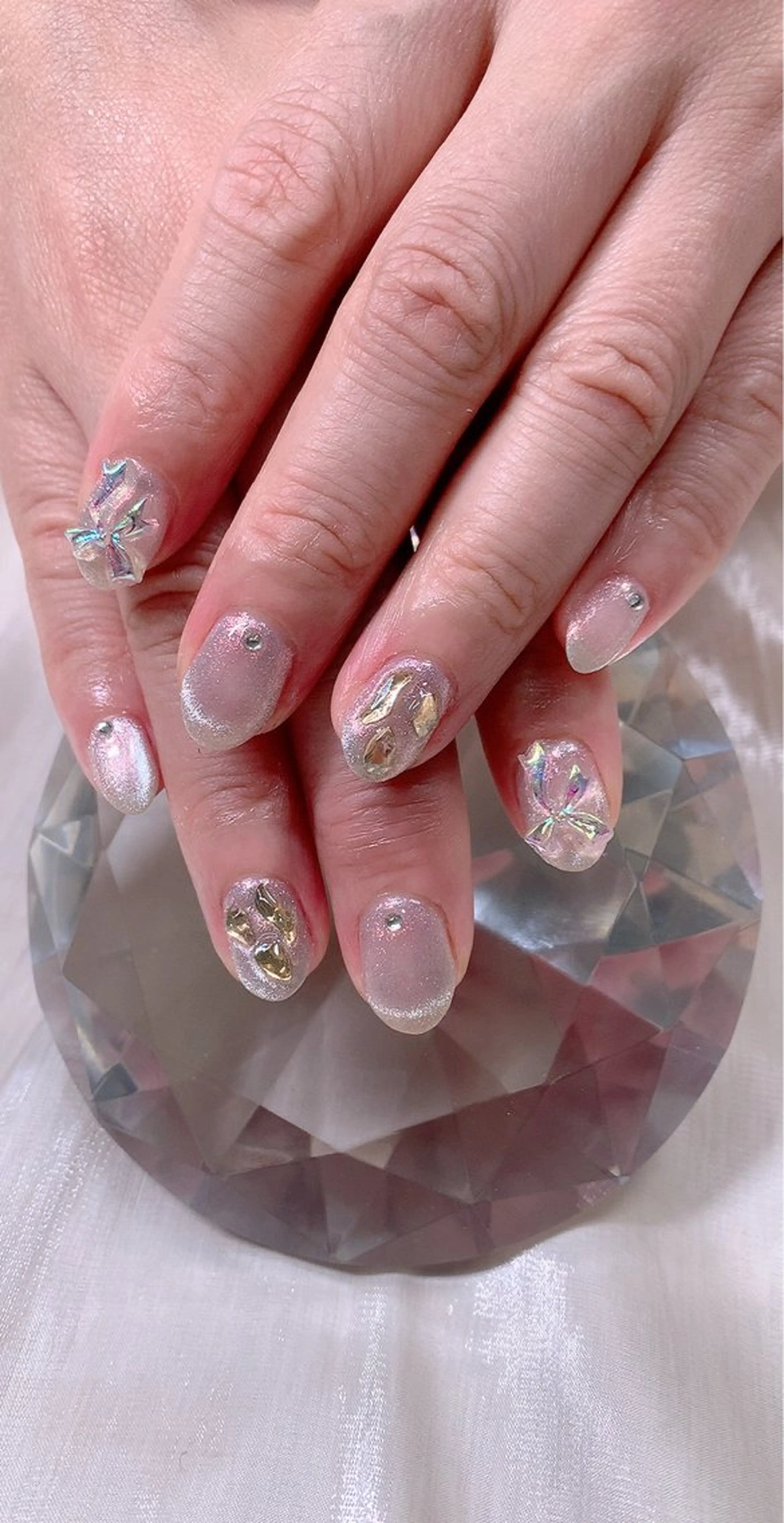 ネイル フレンチネイル ハート キラキラネイル マグネットネイル マグネットフレンチ Cute Tips nailのネイルデザイン