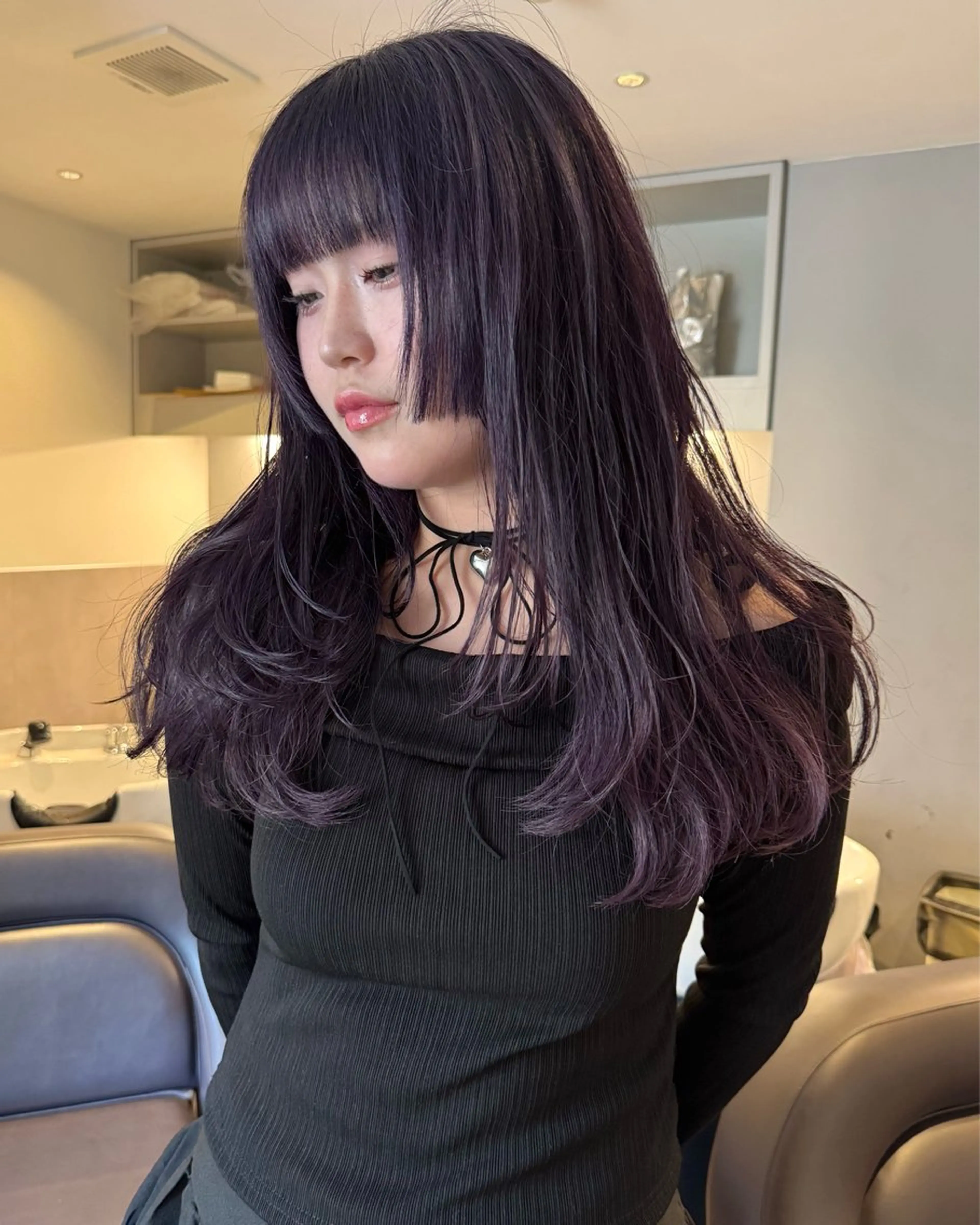 ロング カラー ラベンダーカラー 姫カット レイヤーカット カット ヘアカラー トリートメント RAIMA ケアハイトーンのヘアスタイル