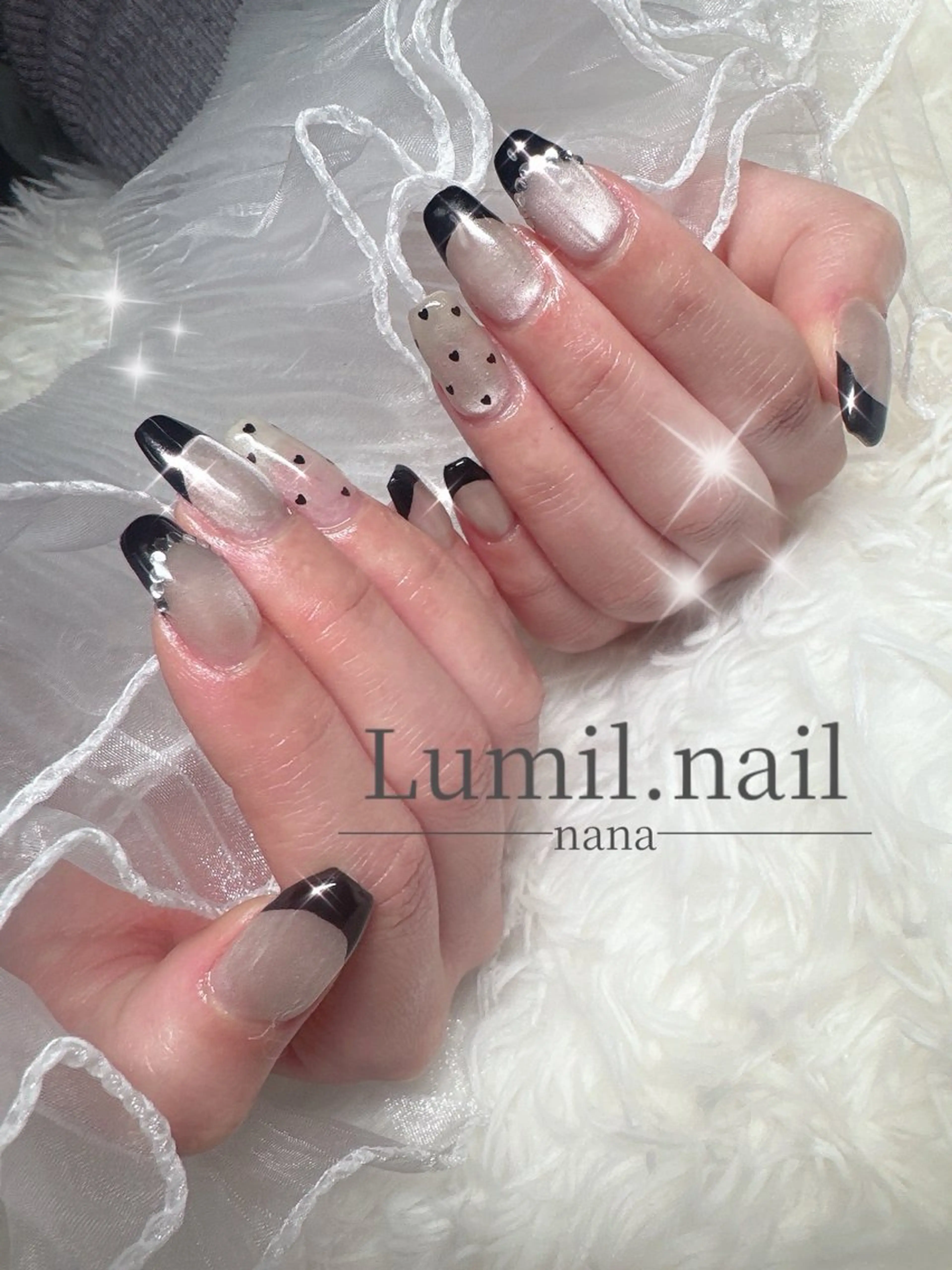 ネイル ドット フレンチネイル ハート ハンドネイル Lumil.nail ななのネイルデザイン