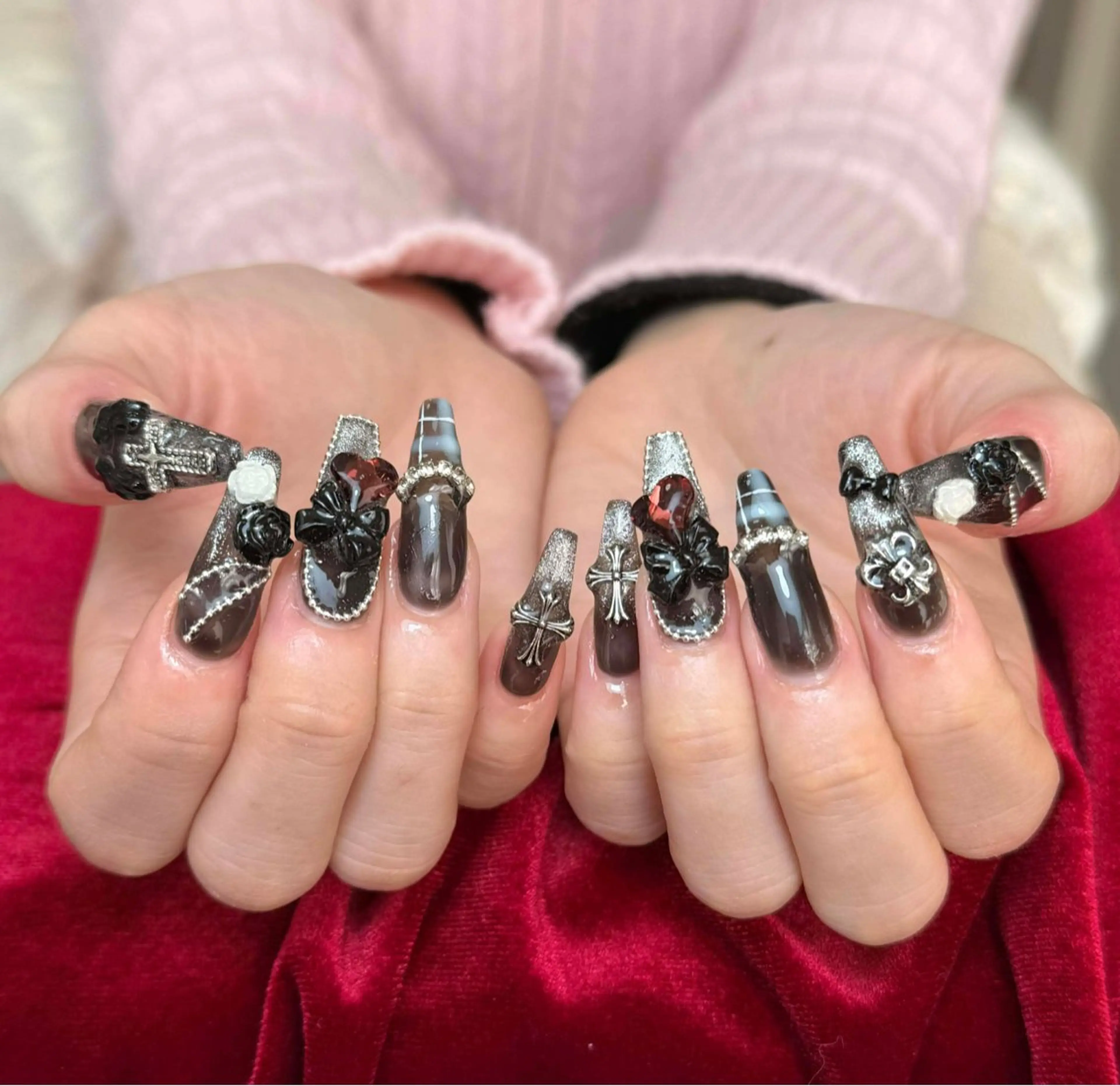 ネイル フレンチネイル ジェルネイル ガーリー 韓国ネイル ロングネイル ハンドネイル NieNail Nezukoのネイルデザイン