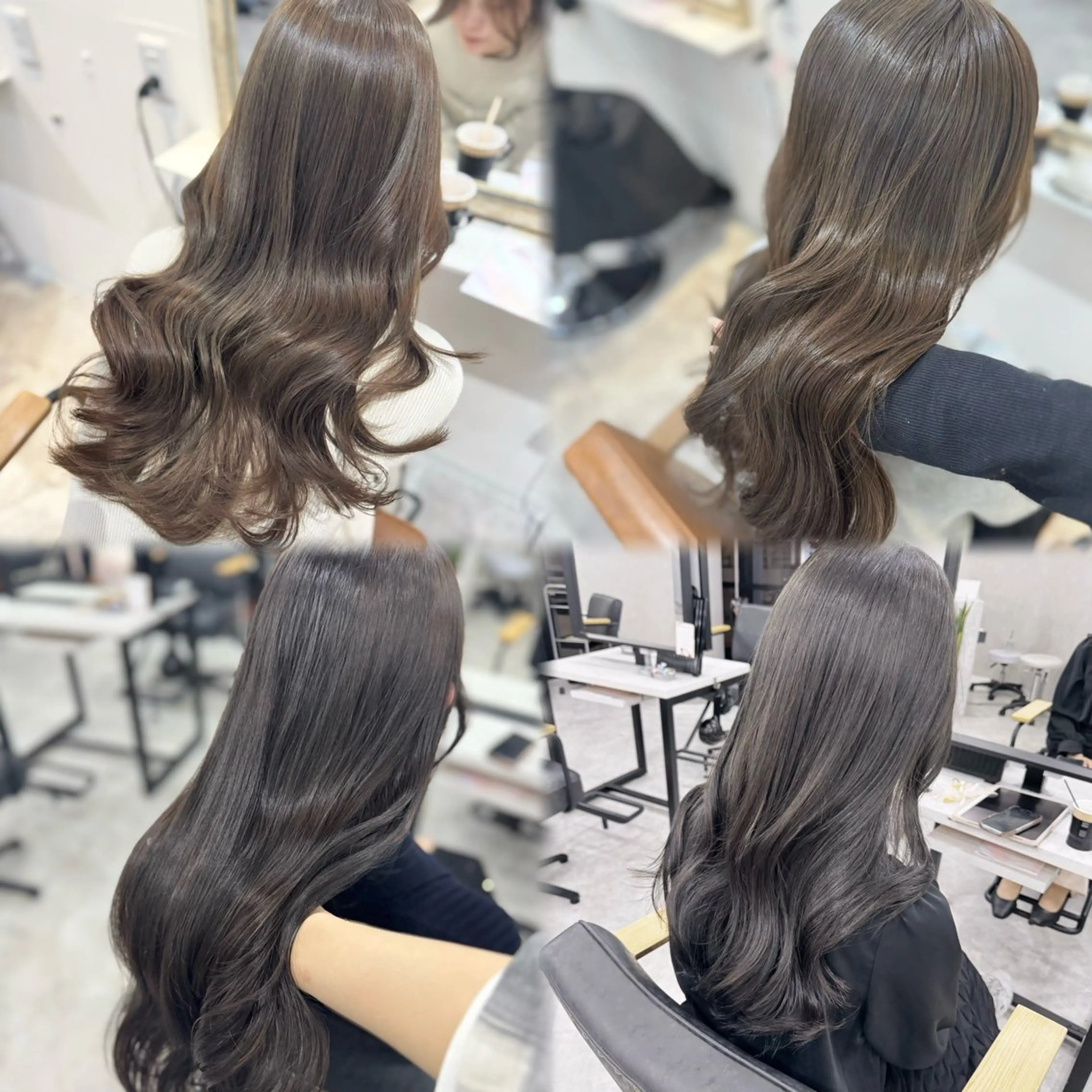 ロング カラー アッシュ アッシュブラウン ベージュカラー 黒髪 ブリーチ カット ヘアカラー トリートメント 赤み無し柔らかカラー 【梅田】madokaのヘアスタイル