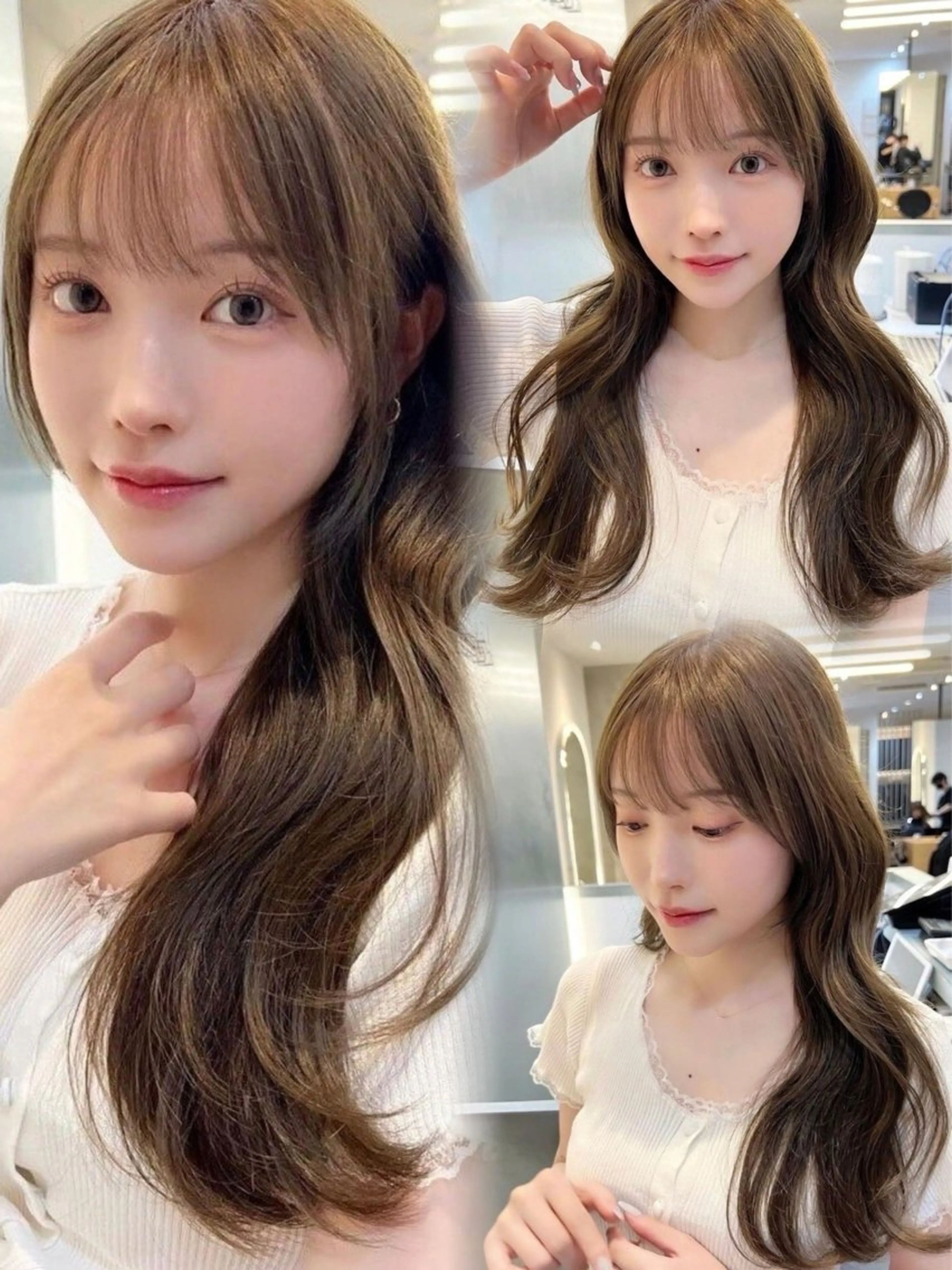 ロング カラー 顔まわりレイヤー 髪質改善 韓国風ヘア レイヤーカット トリートメント カット ヘアカラー トリートメント Zina福岡天神🪞 髪質改善🪞レイヤーのヘアスタイル