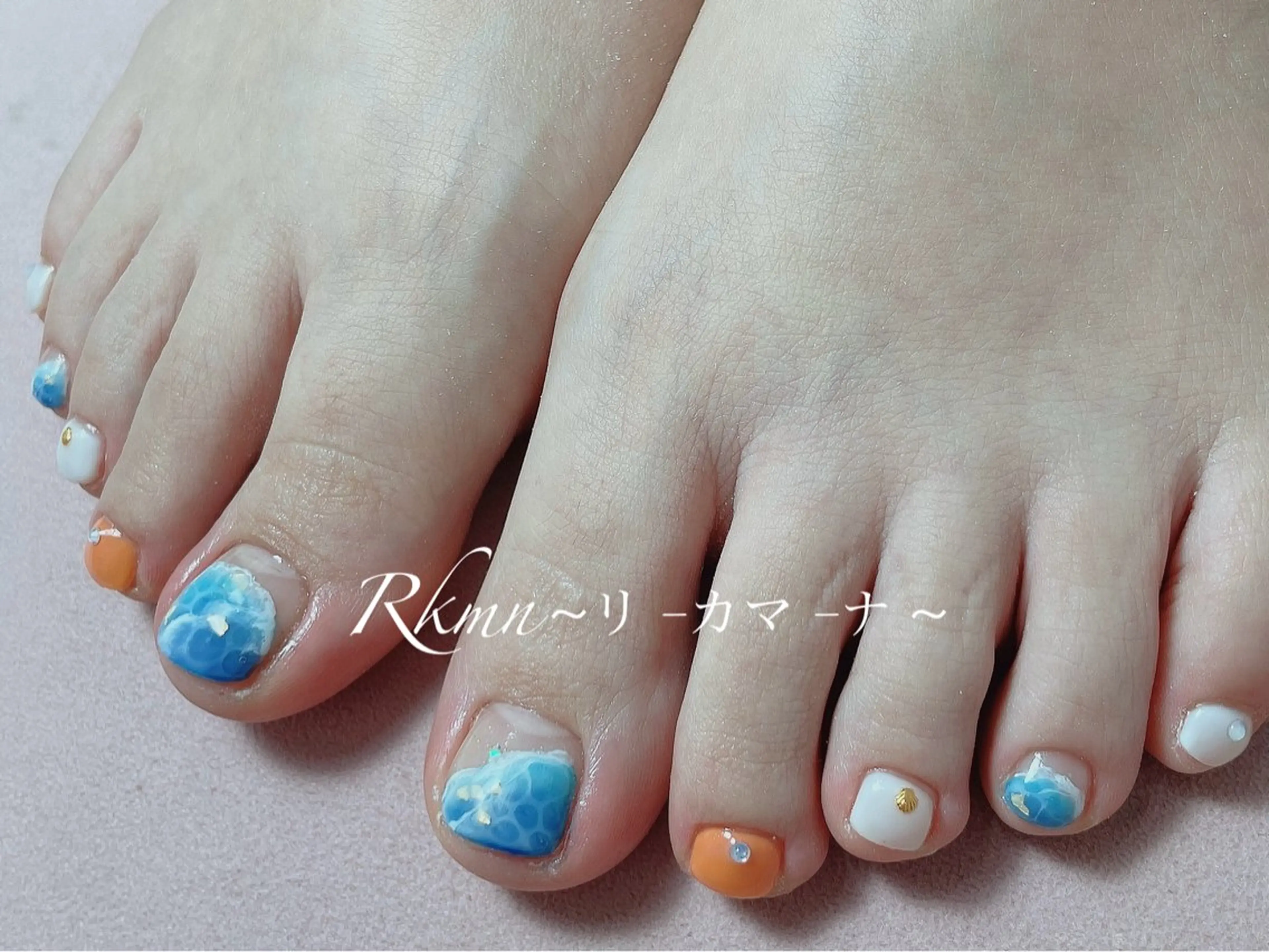 ネイル アートネイル フットネイル オレンジ 春ネイル ハンドネイル フットネイル ハンドケア Rkmn ~リ-カマ-ナ~のネイルデザイン