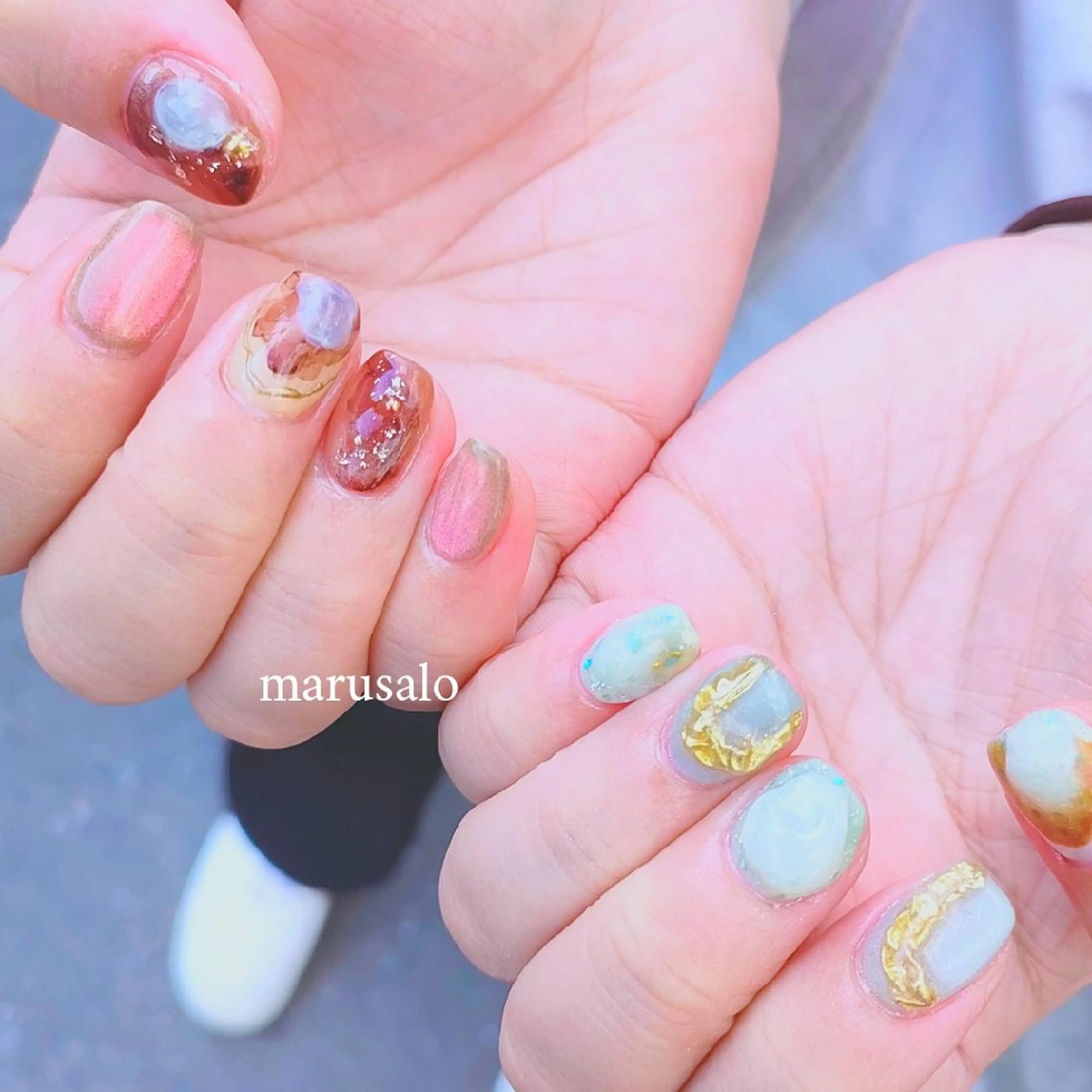 ネイル マグネットネイル ミラーネイル 持ち込み ニュアンスネイル ハンドネイル marusalo nailのネイルデザイン