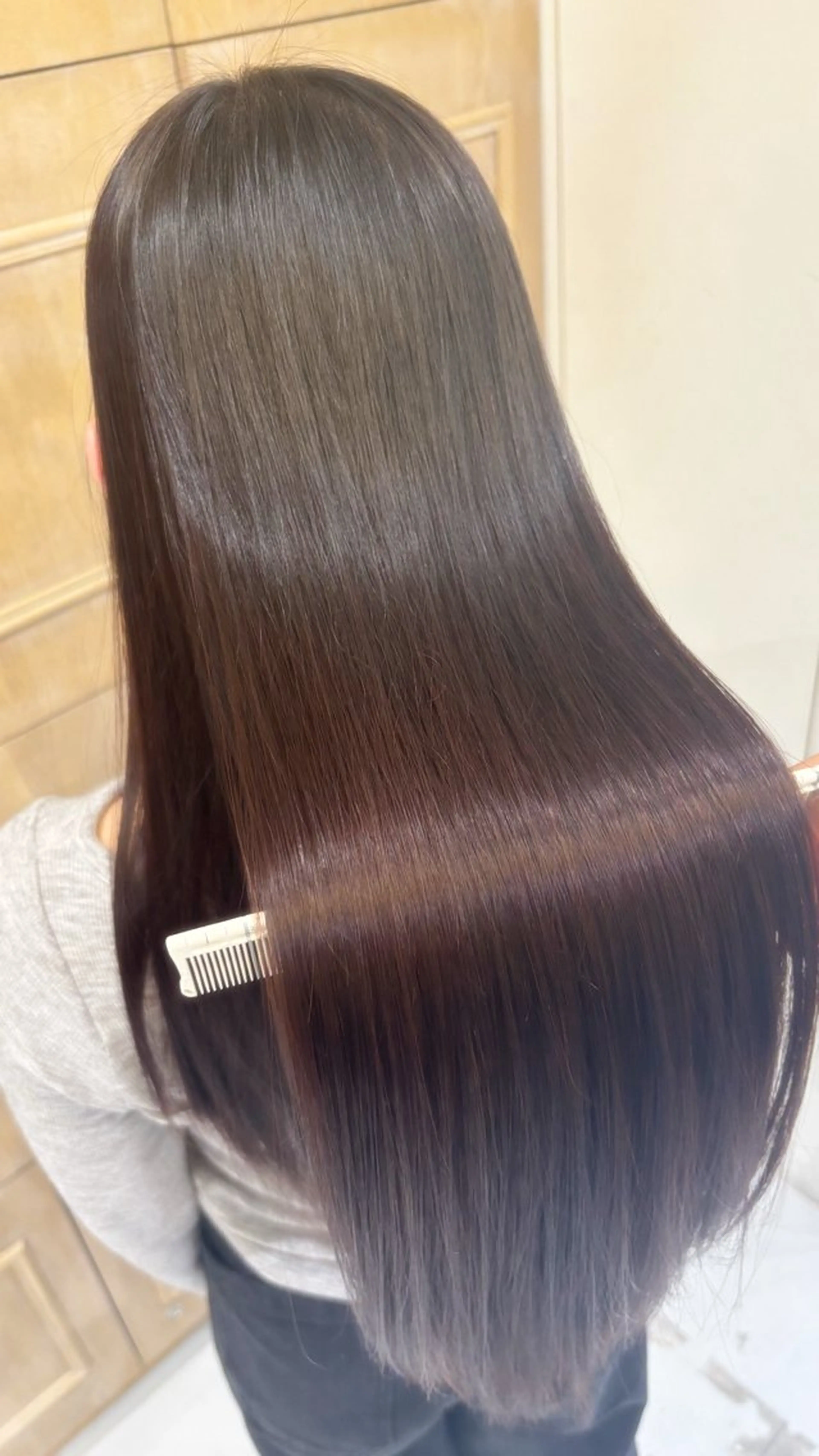 ロング 縮毛矯正 トリートメント 透明感グレージュ/ 縮毛矯正/静岡のヘアスタイル