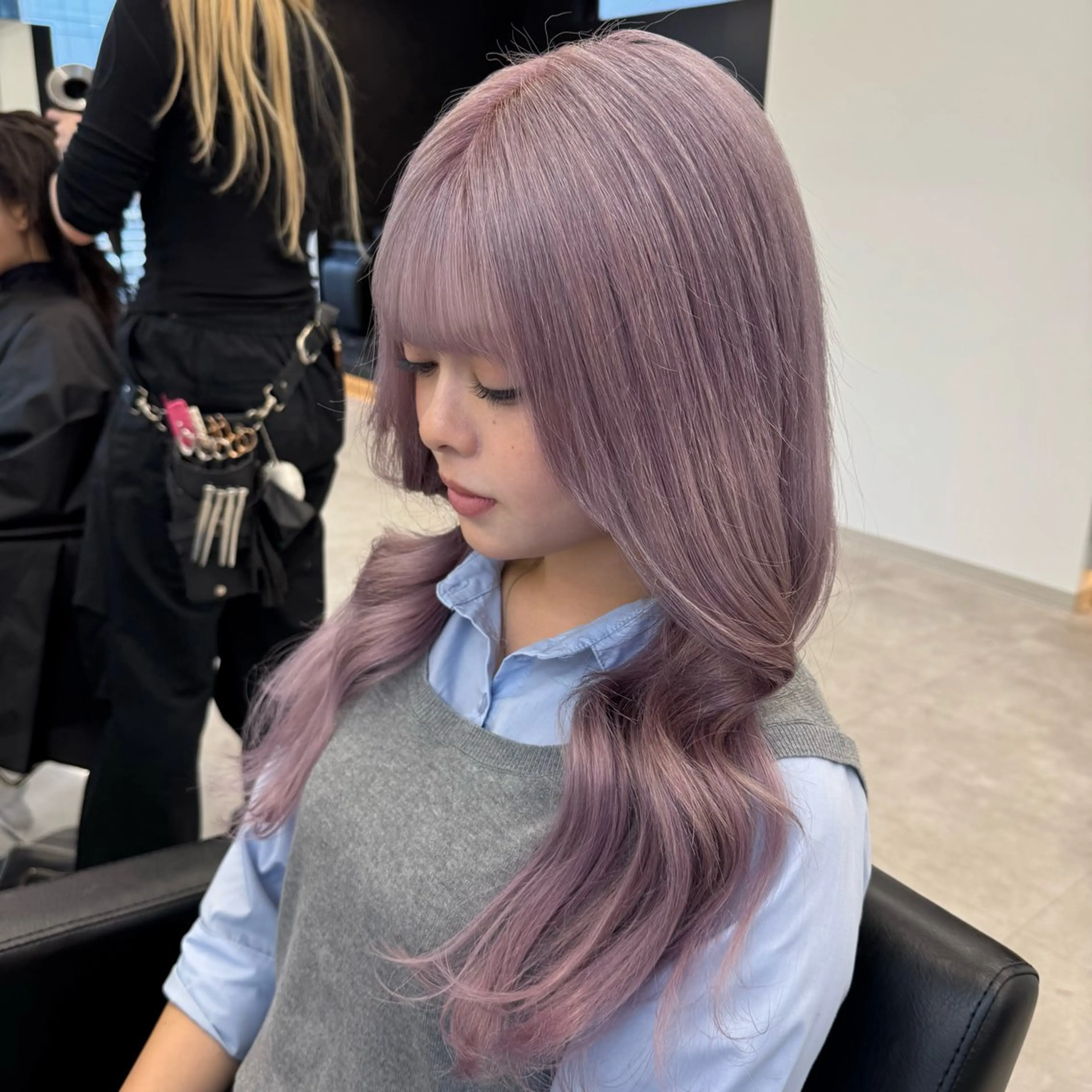 ロング カラー ブリーチ ラベンダーカラー エクステ カット ヘアカラー ハイトーン/エクステ /韓国ヘアKENTAのヘアスタイル