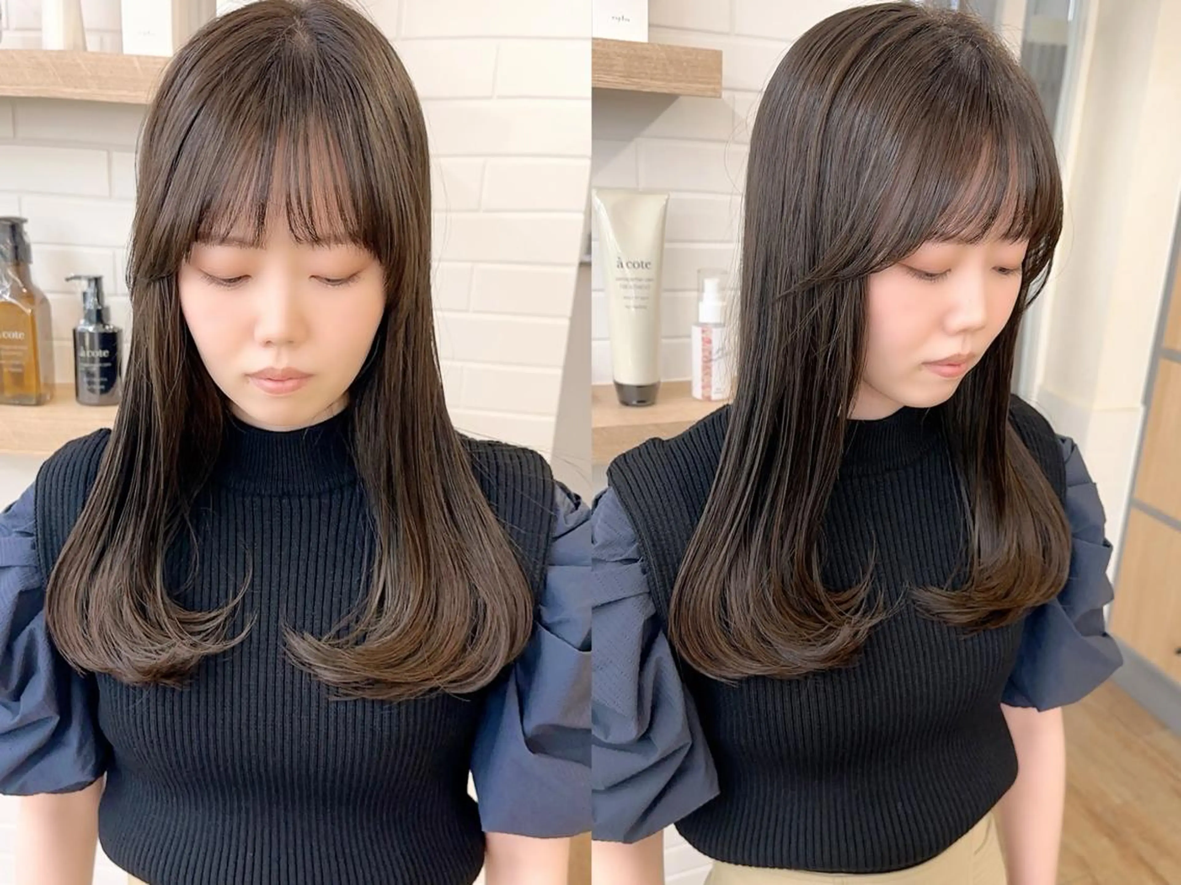 ミディアム カラー パーマ ヘアアレンジ メンズ キッズ ネイル マツエク・マツパ アイブロウ ヘアカラー トリートメント レイヤーカット／顔周 りカット/縮毛矯正のヘアスタイル