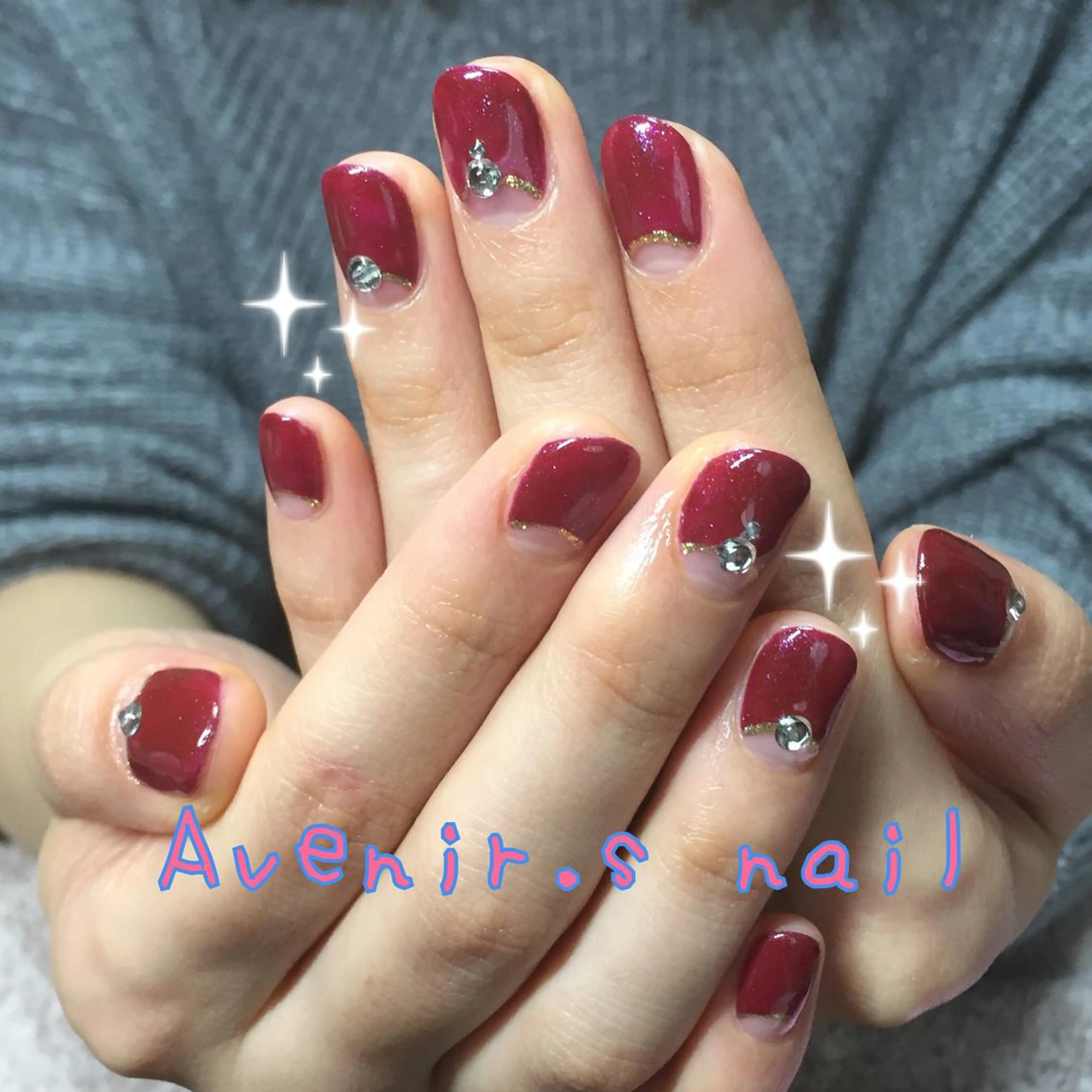 ネイル ボルドー フレンチネイル 逆フレンチ Home Salon Avenir.のネイルデザイン