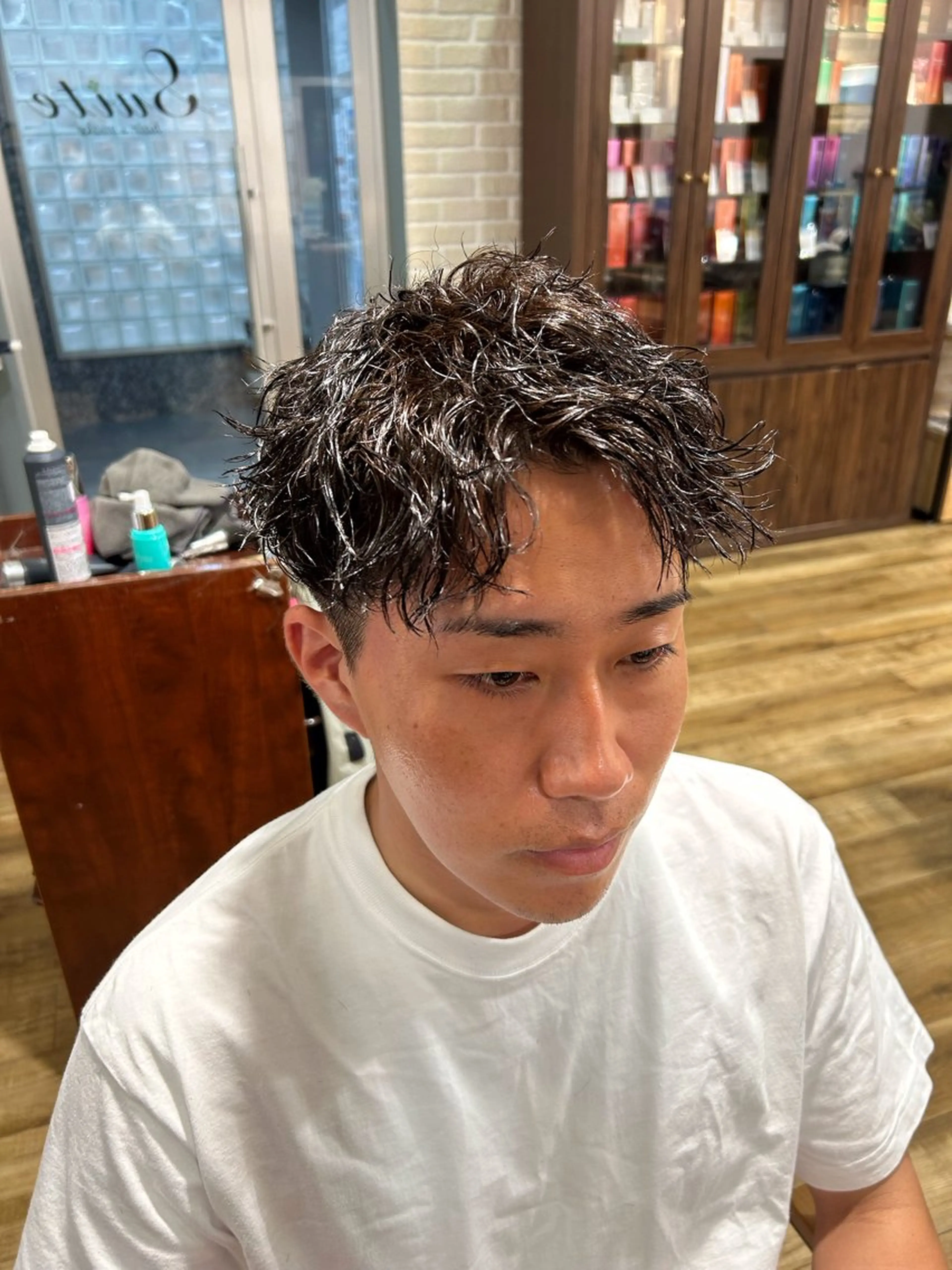 ショート カラー パーマ メンズ メンズパーマ ブラウンカラー カット ヘアカラー パーマ 鶴田 将清のヘアスタイル