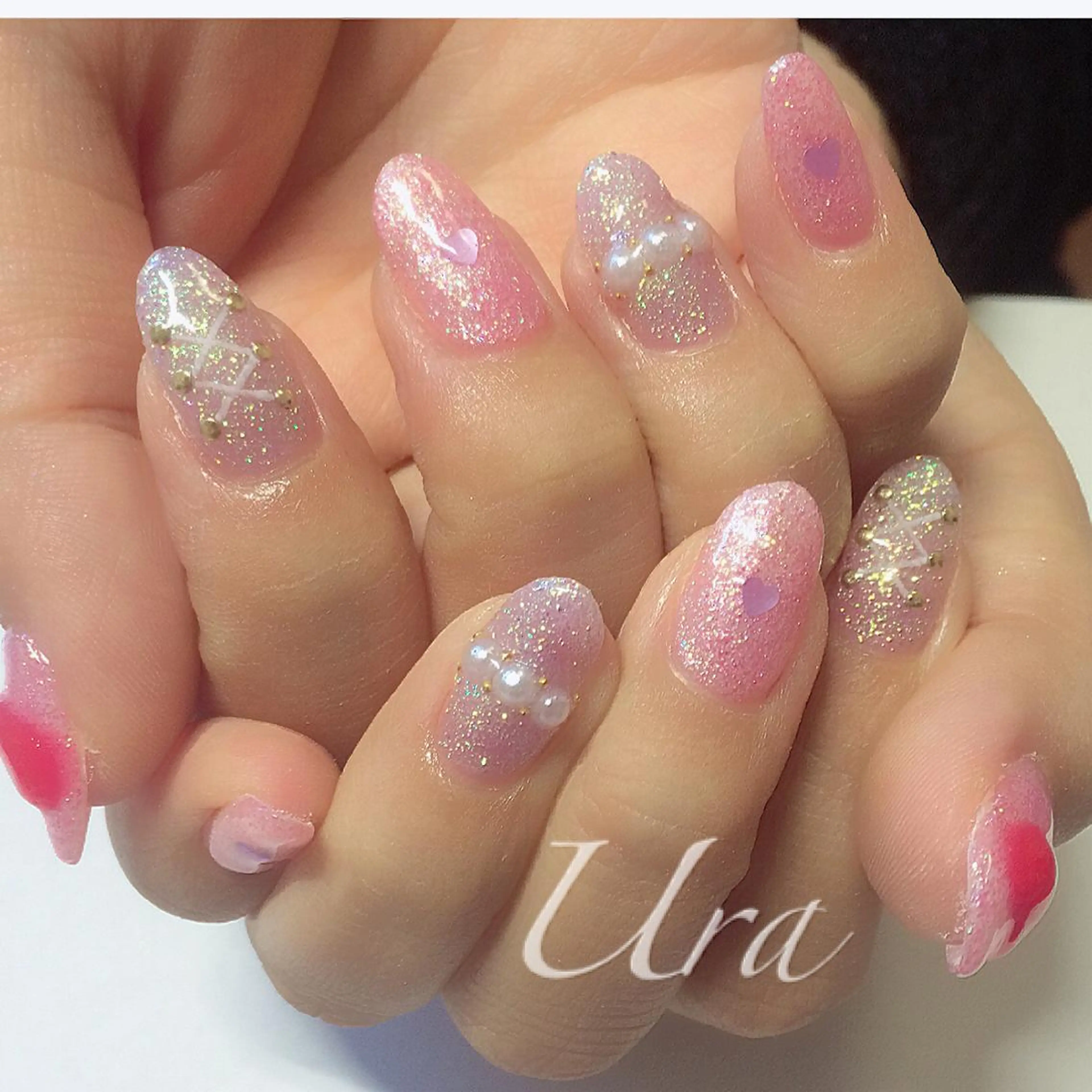 ネイル ハート ラメ(グリッター) ぷっくりネイル UrakoNail 《nail》のネイルデザイン