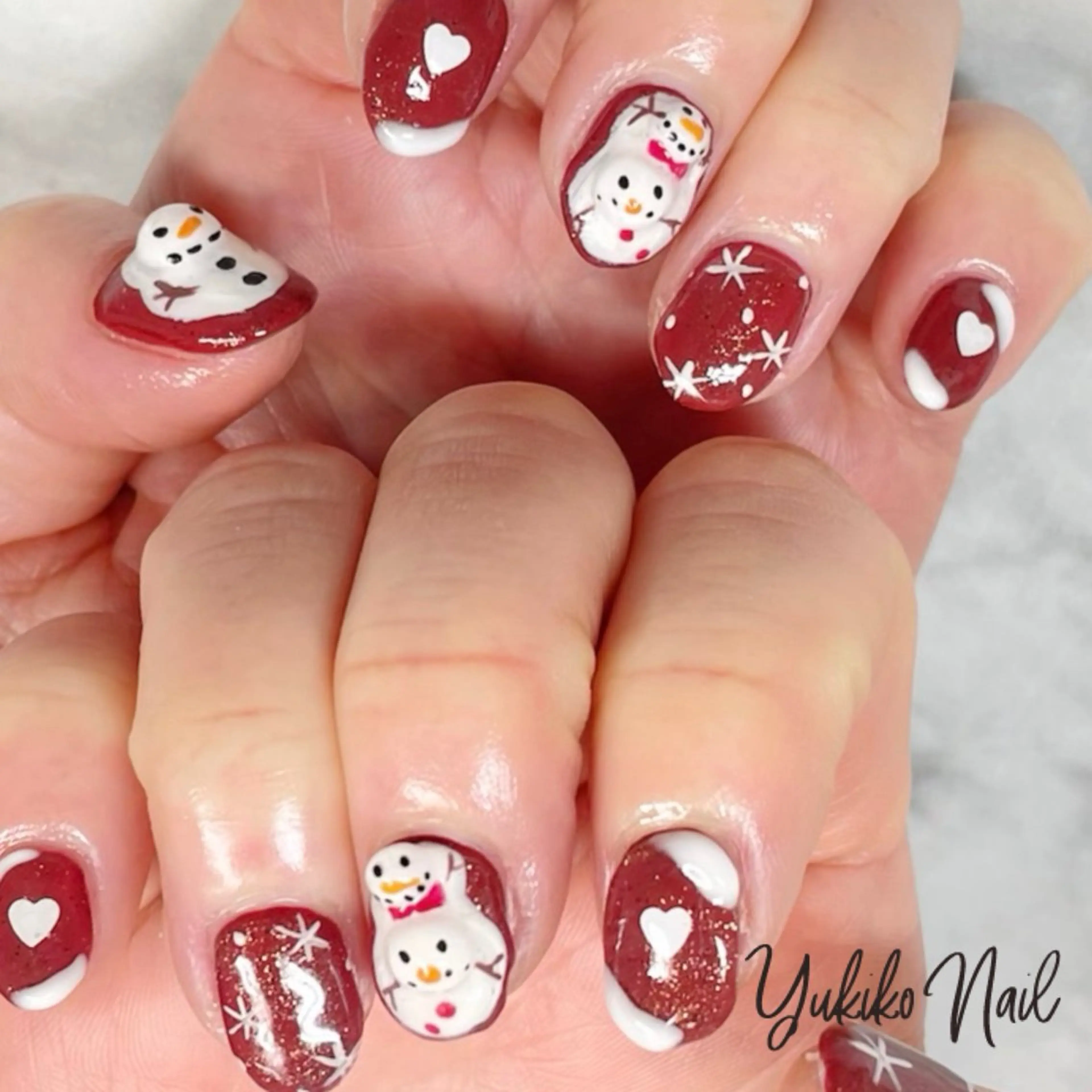 ネイル 赤色 冬ネイル クリスマス ユキコ ネイルのネイルデザイン