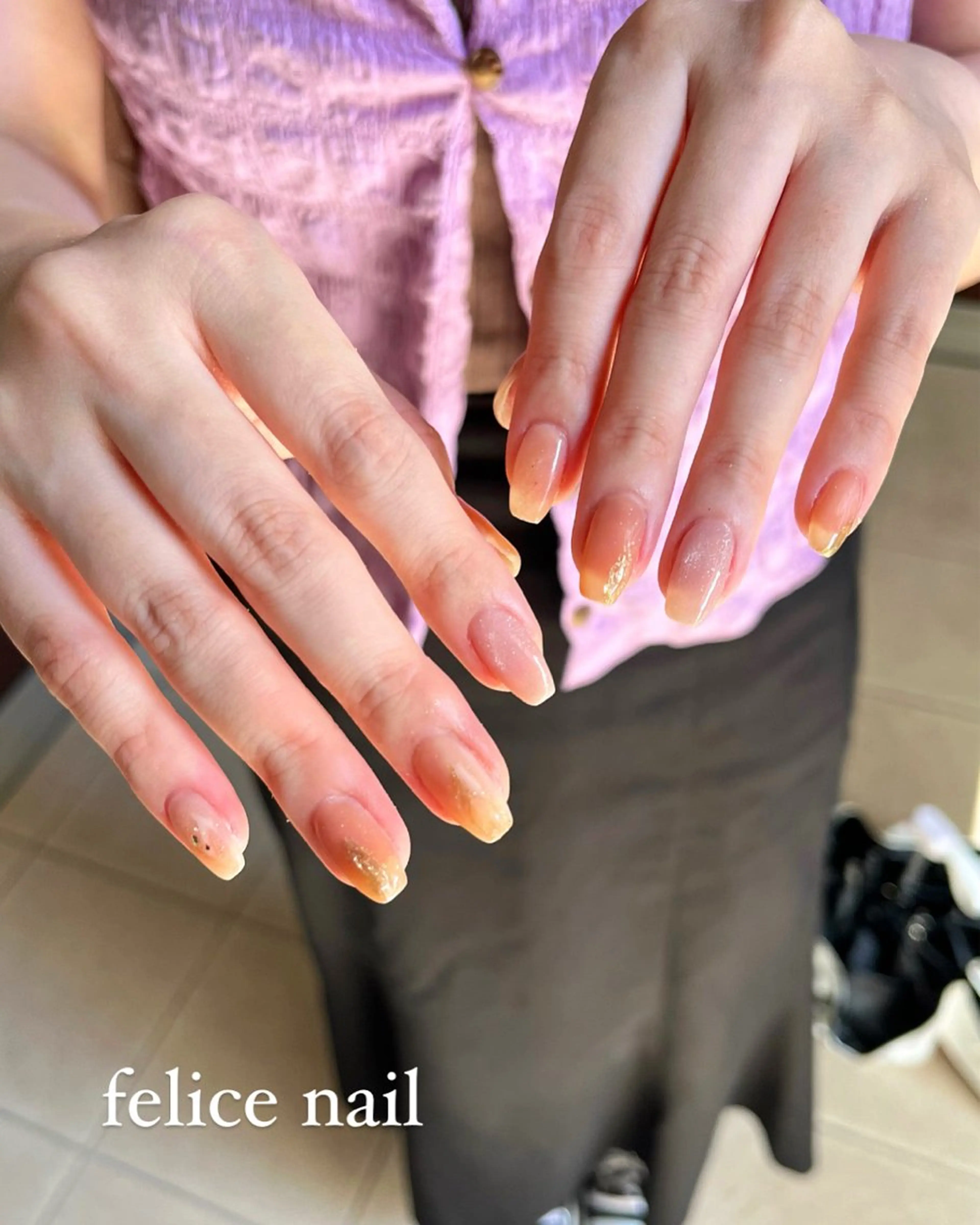 ネイル ジェルネイル ニュアンスネイル オレンジ felice nailのネイルデザイン