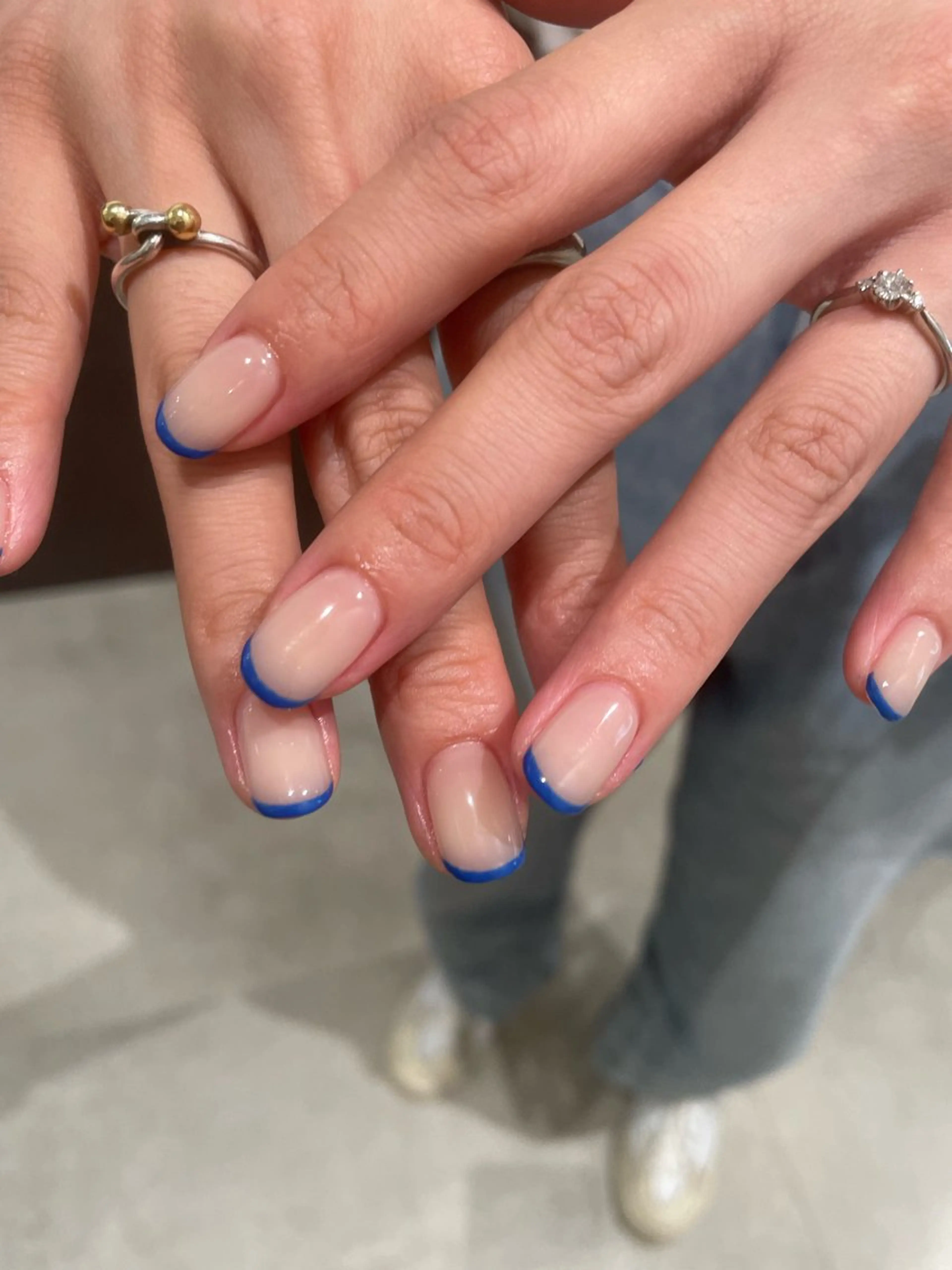 ネイル ブルー カジュアル フレンチネイル ニュアンスネイル ショートネイル ハンドネイル 八潮市ショートネイル 🌼AKANEのネイルデザイン