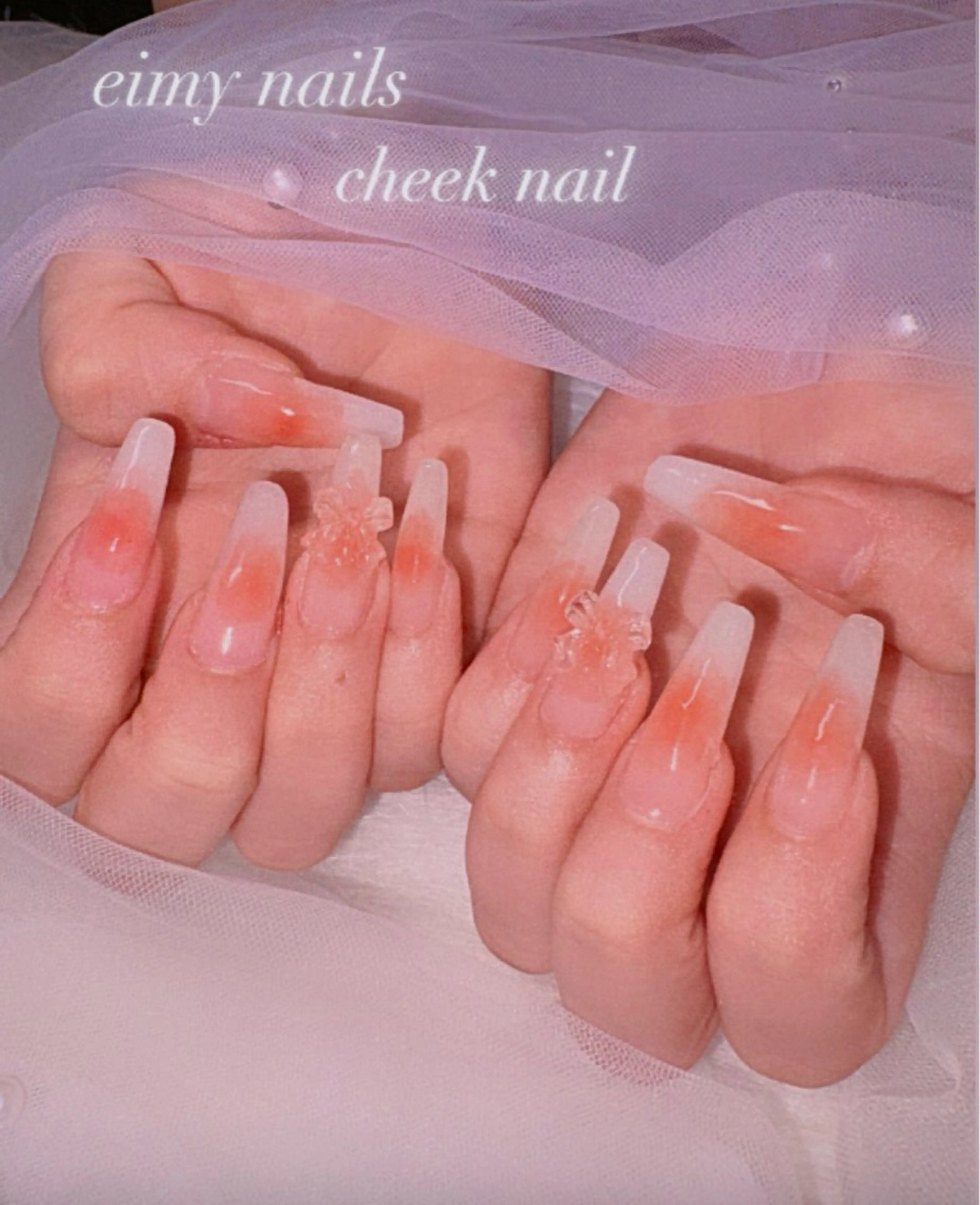 ネイル チークネイル クリアネイル リボン ホワイト ハンドネイル eimy nails♡のネイルデザイン
