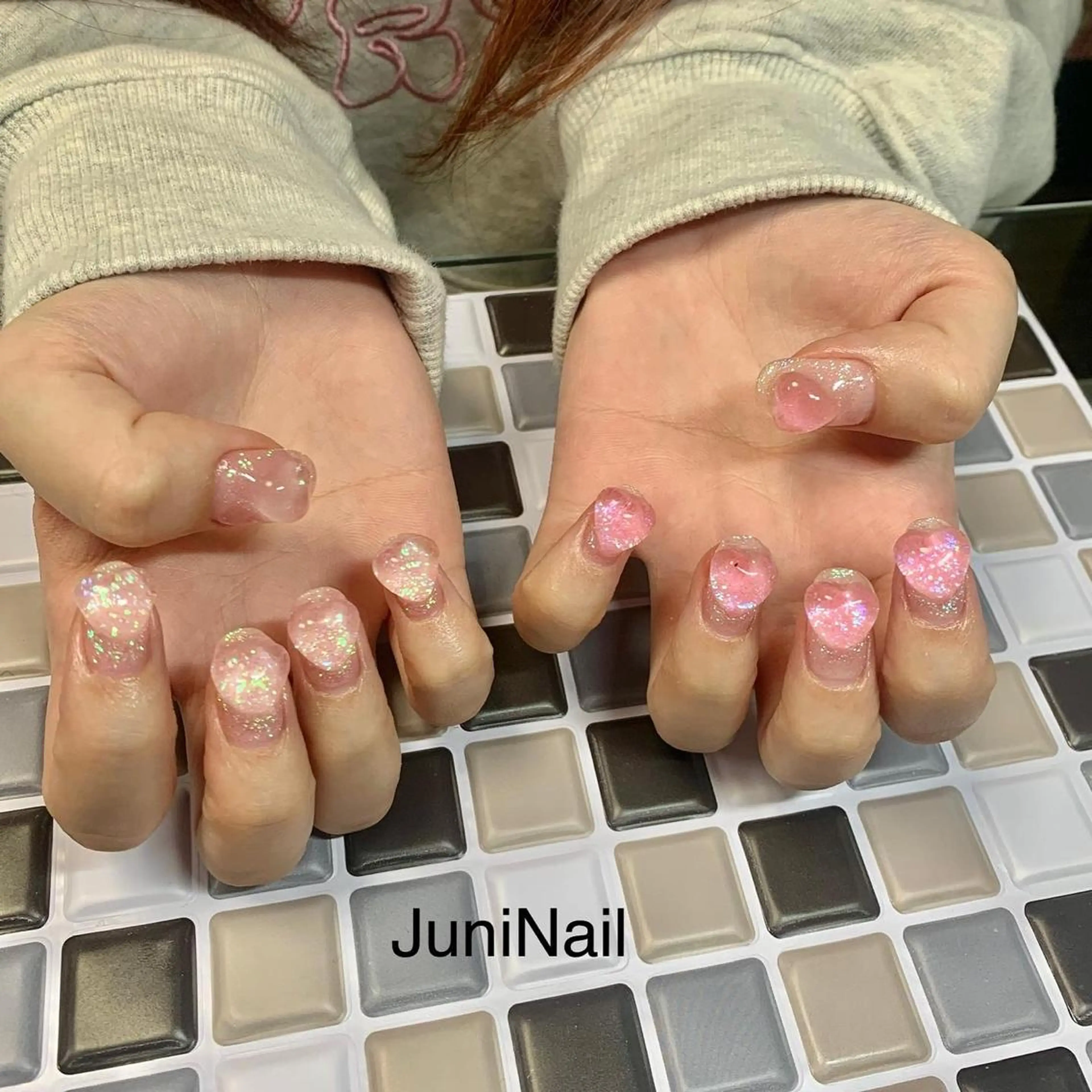 ネイル オーロラネイル クリアネイル 成人式 フラッシュネイル フレンチネイル ハンドネイル JuniNail 주니네일🇰🇷suのネイルデザイン