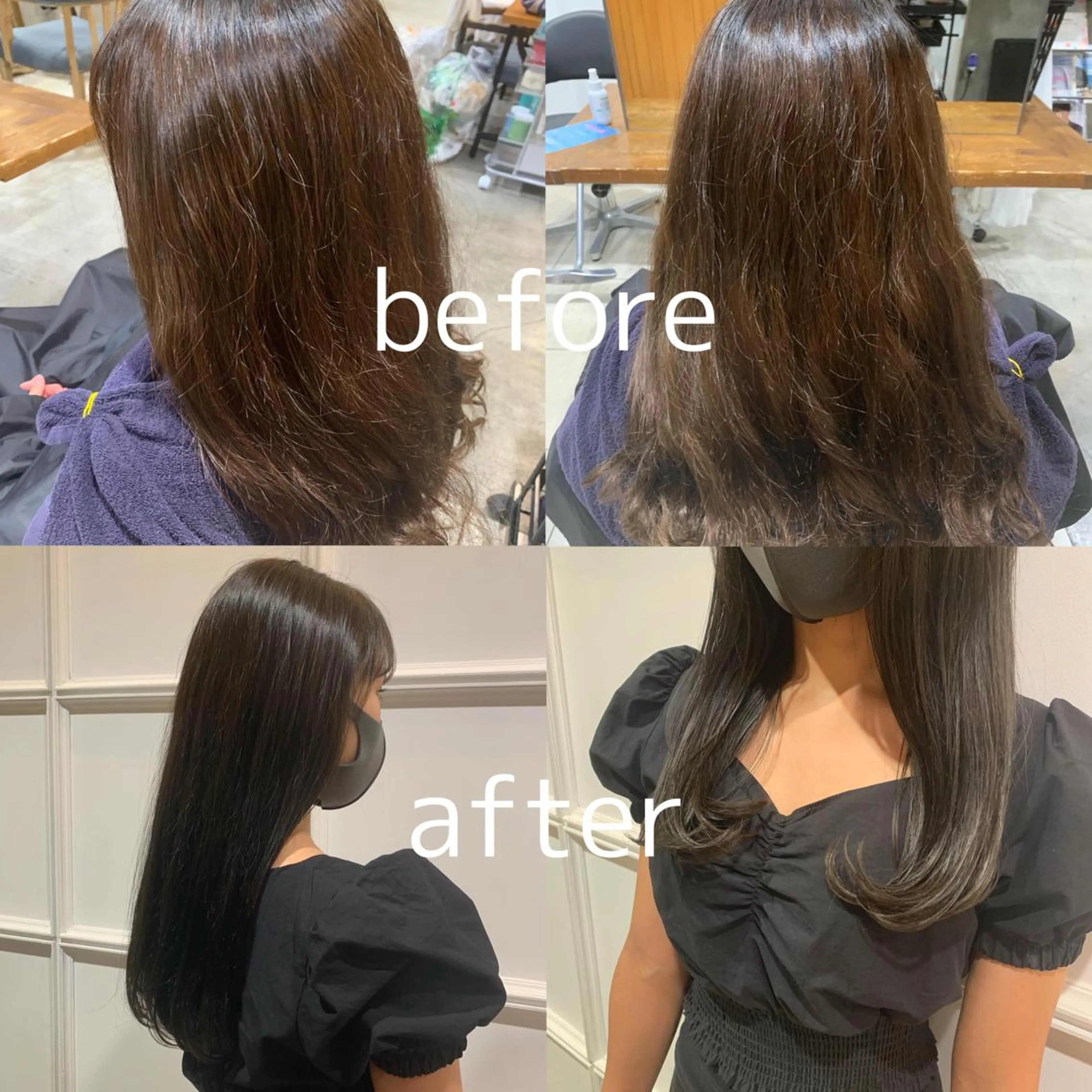 ロング カラー オリーブカラー 髪質改善カラー&TR 縮毛矯正/弱酸性矯正のヘアスタイル