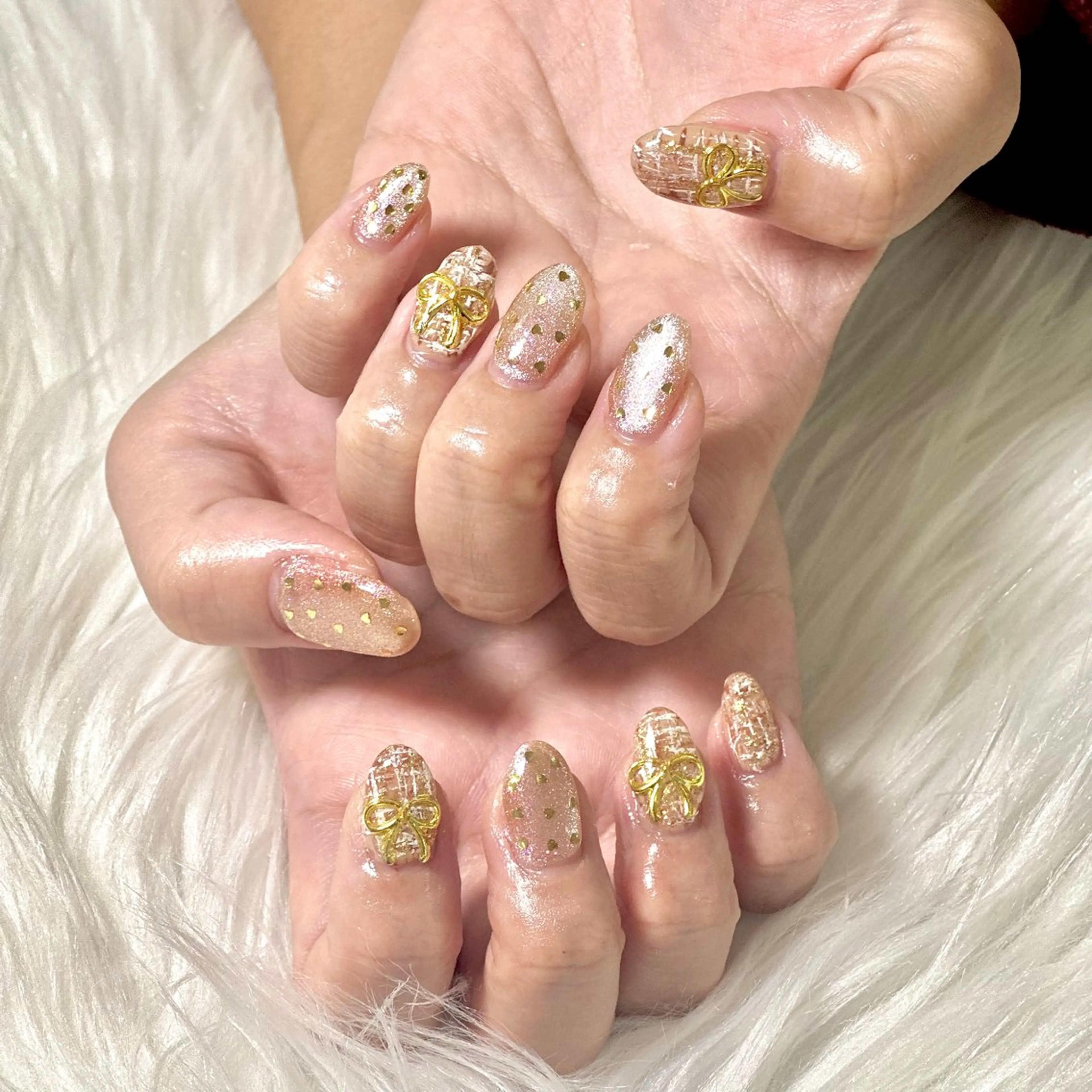 ネイル リボン ツイードネイル ハンドネイル Heartnail Hino Reinaのネイルデザイン