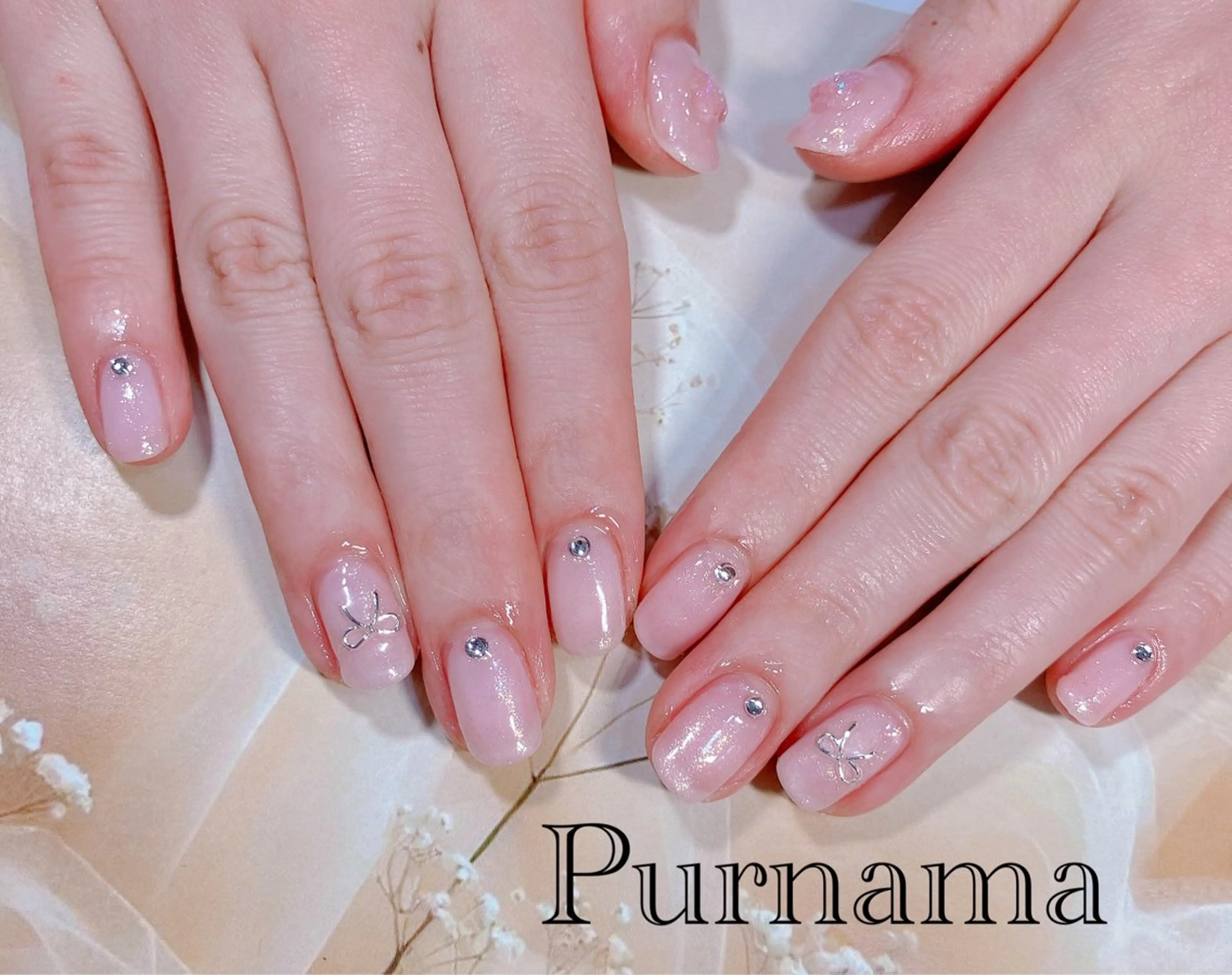 ネイル ラメ(グリッター) ピンク シルバー ハンドネイル Purnama あきのネイルデザイン